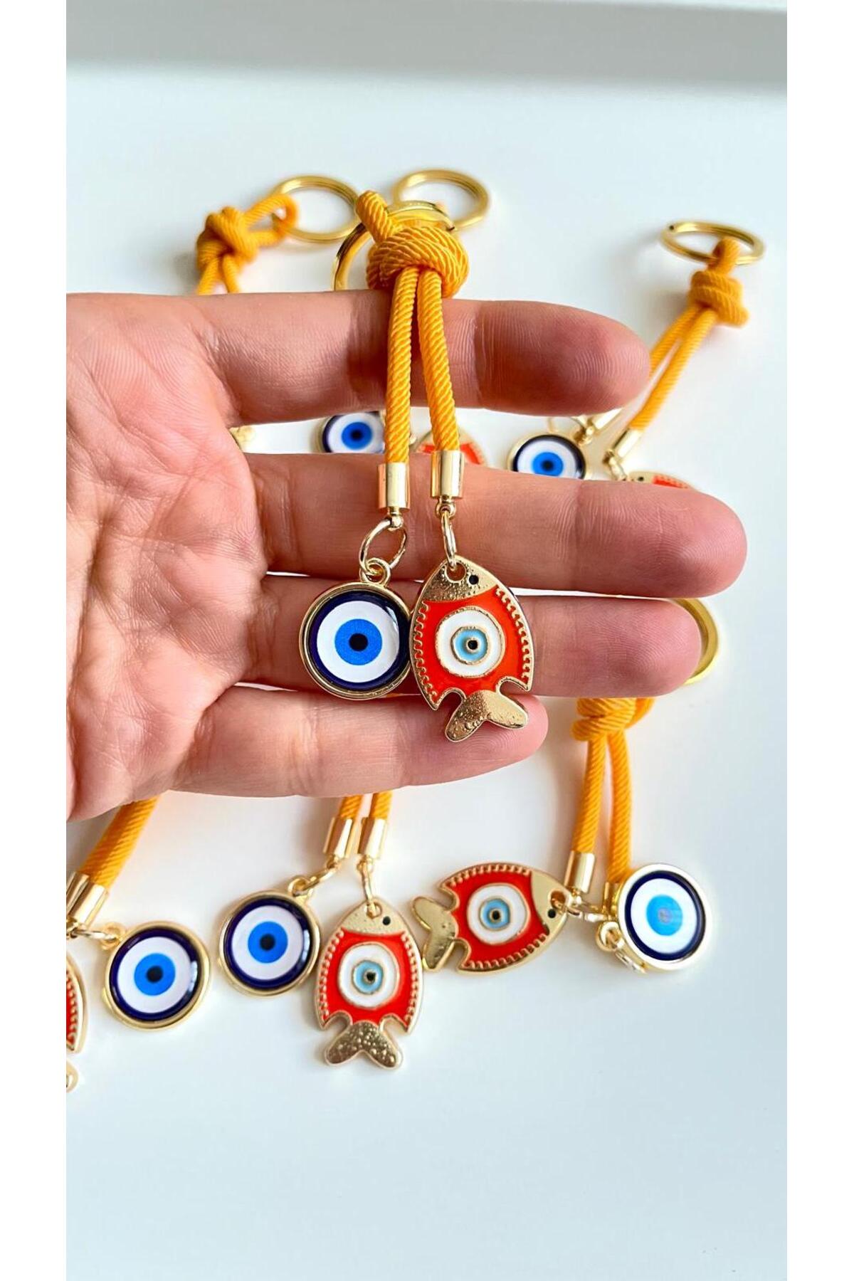Rose Evil Eye Cord Keychain - Orange Fish Design