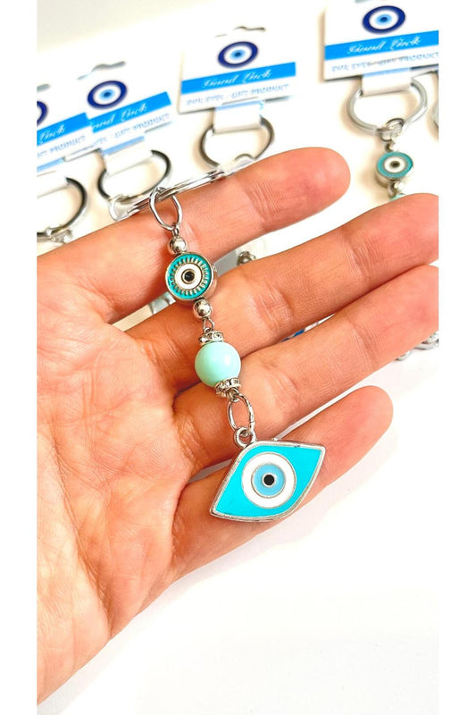 Abigail Silver-Plated Evil Eye Keychain - Turquoise Oval Evil Eye Metal