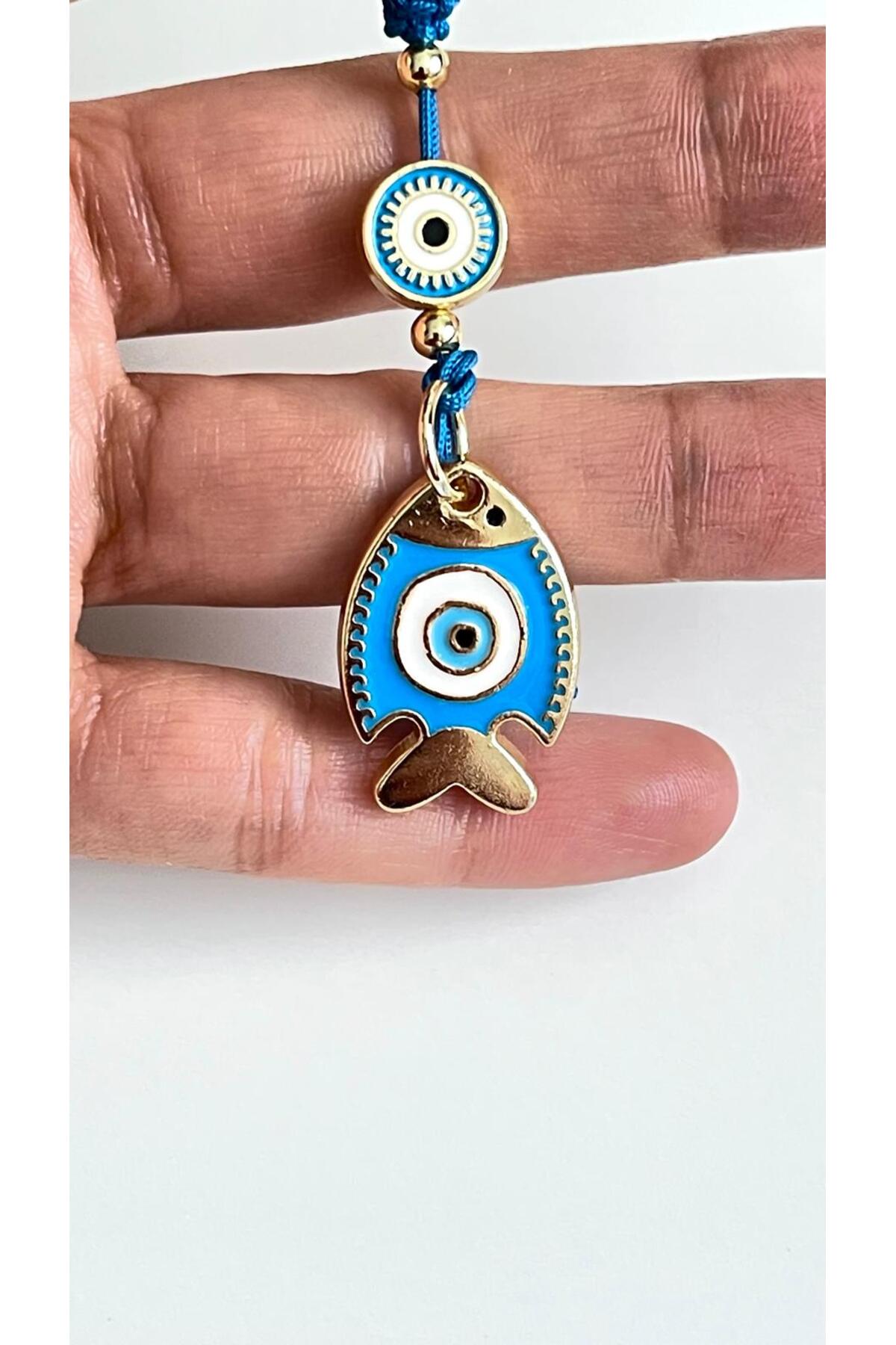 Ivy Gold-Plated Evil Eye Keychain - Blue Fish Design
