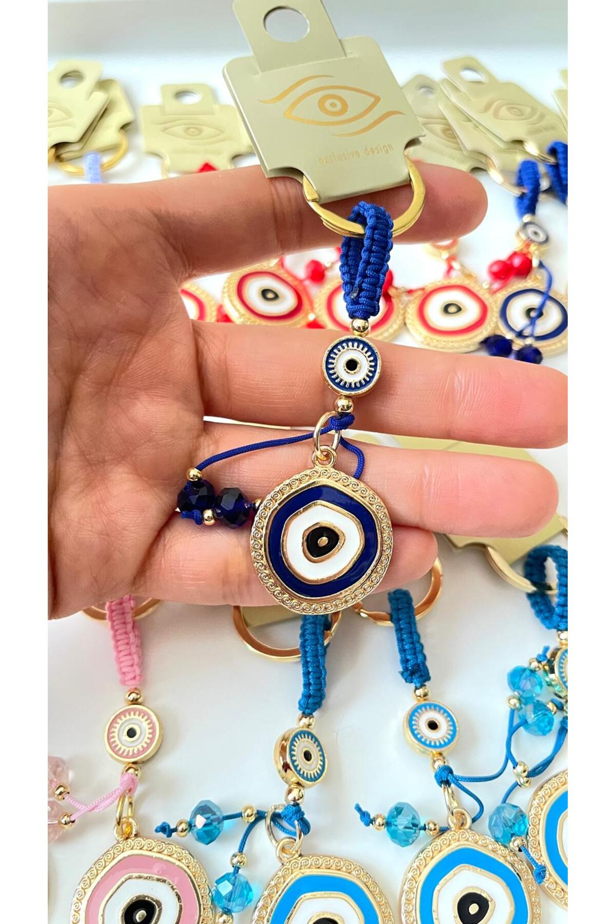 Brianna Gold-Plated Evil Eye Bead Keychain - Navy Evil Eye