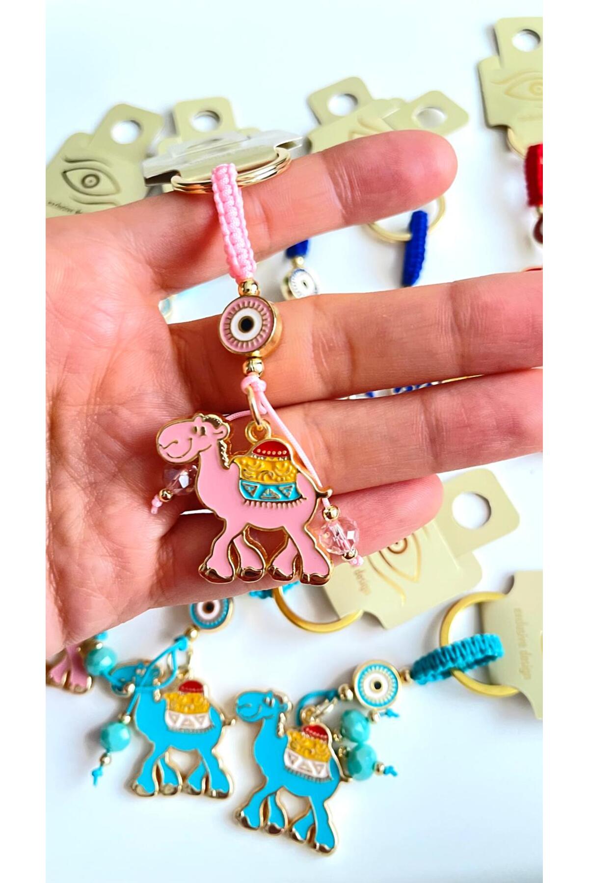 Bella Gold-Plated Animal Charm Keychain - Pink Camel Design