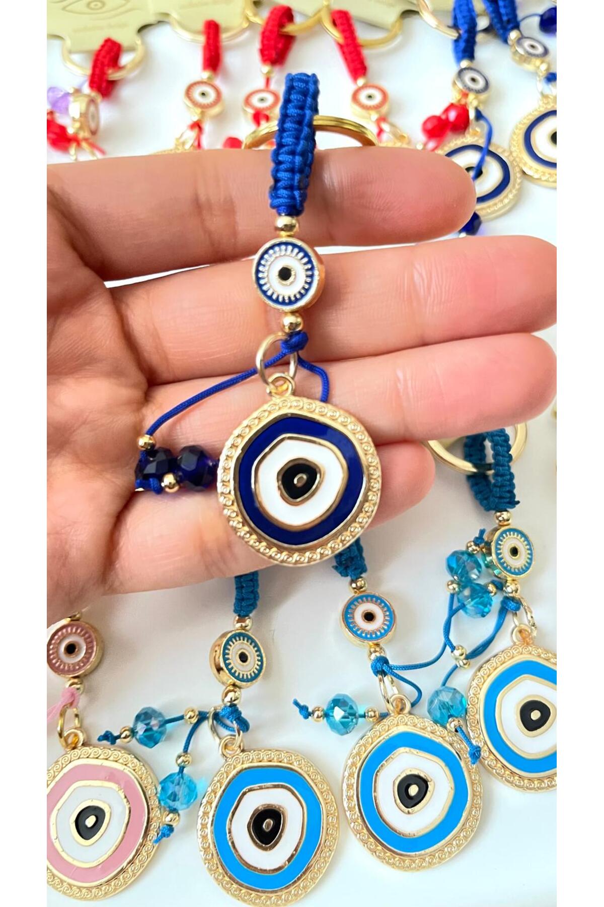 Brianna Gold-Plated Evil Eye Bead Keychain - Navy Evil Eye