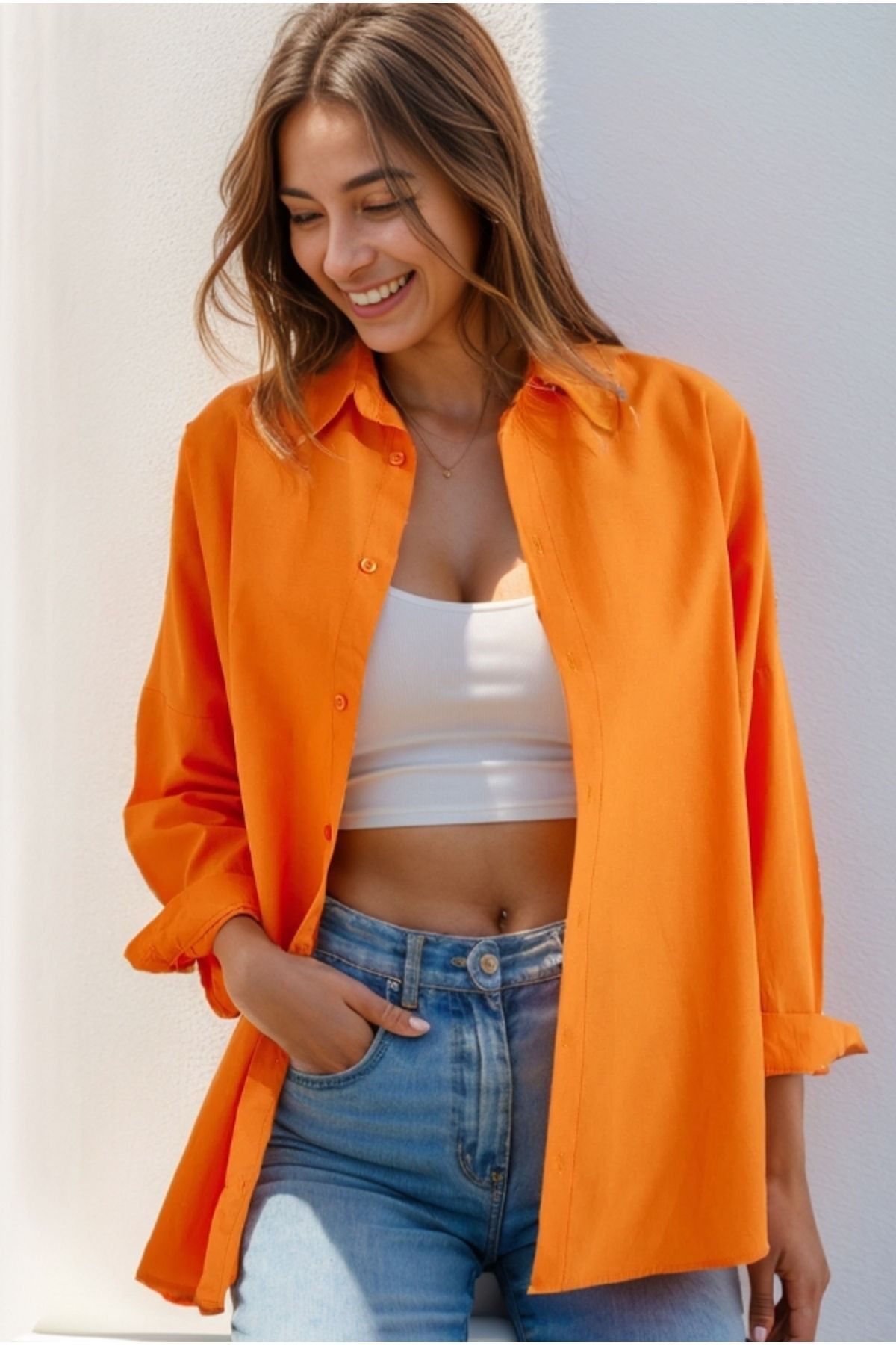 Melissa Women's Oversized Longline Shirt - Orange