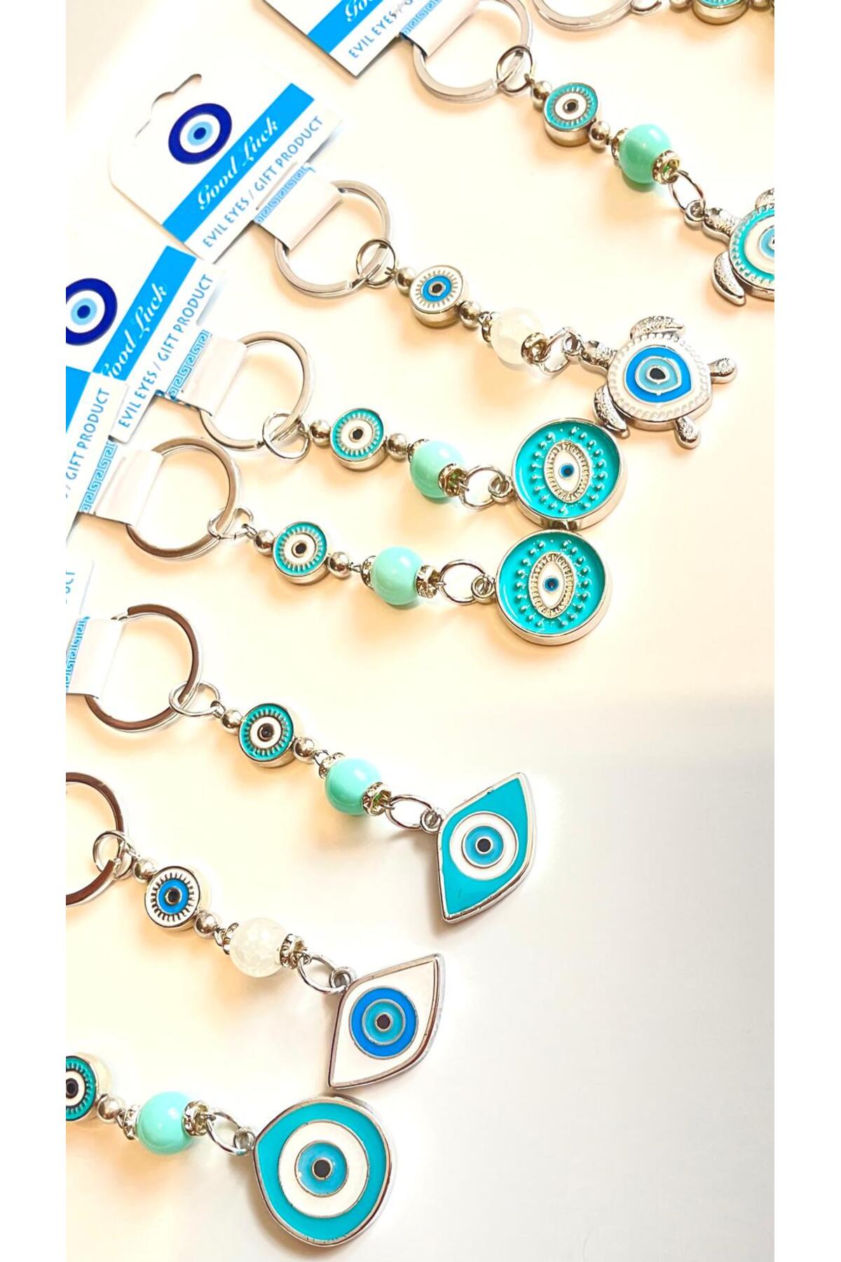 Abigail Silver-Plated Evil Eye Keychain - White Metal Turtle
