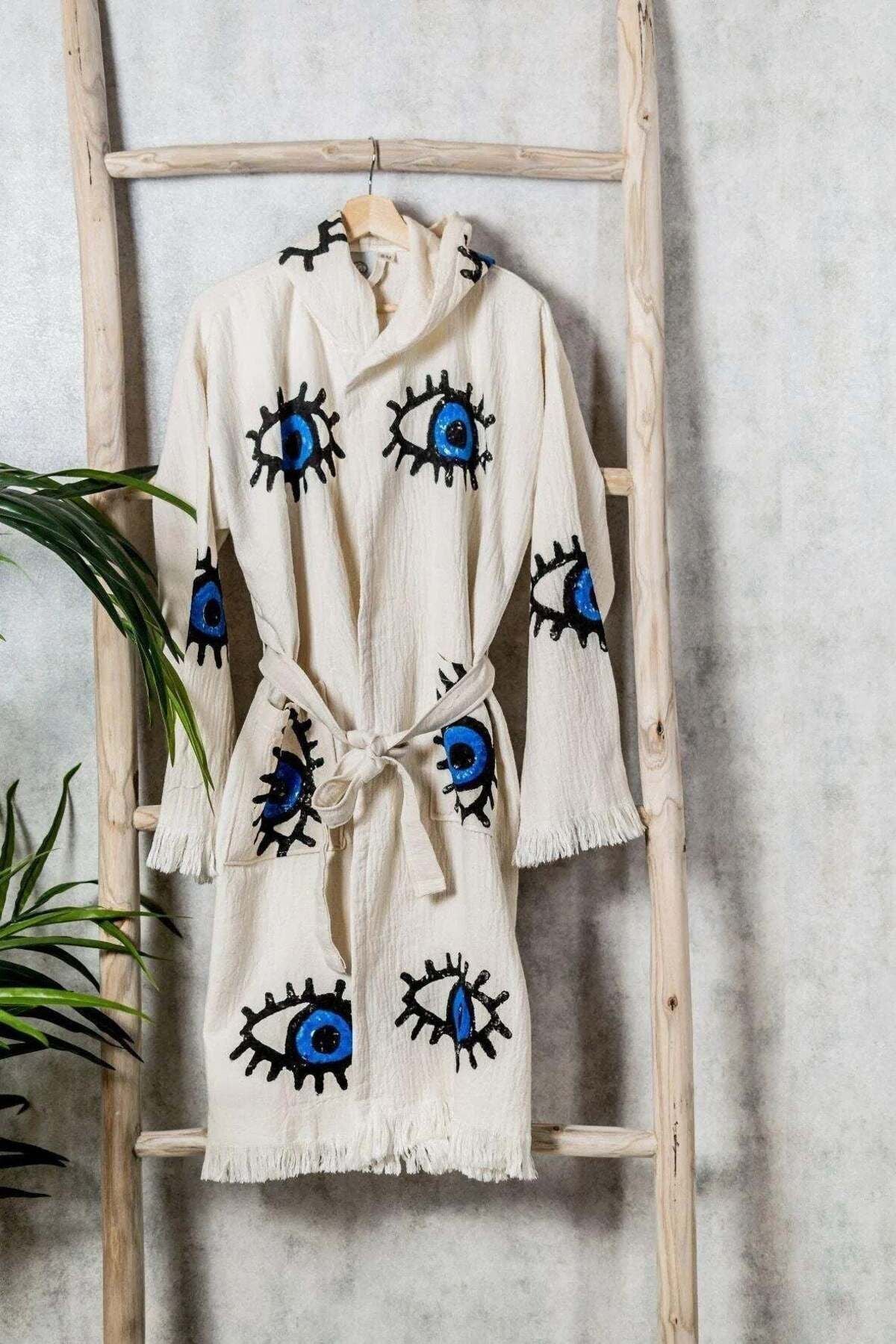 Heidi Women's Evil Eye Hooded Muslin Beach Robe - Evil Eye Print