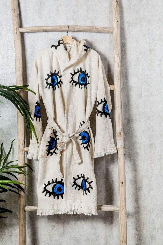 Heidi Women's Evil Eye Hooded Muslin Beach Robe - Evil Eye Print
