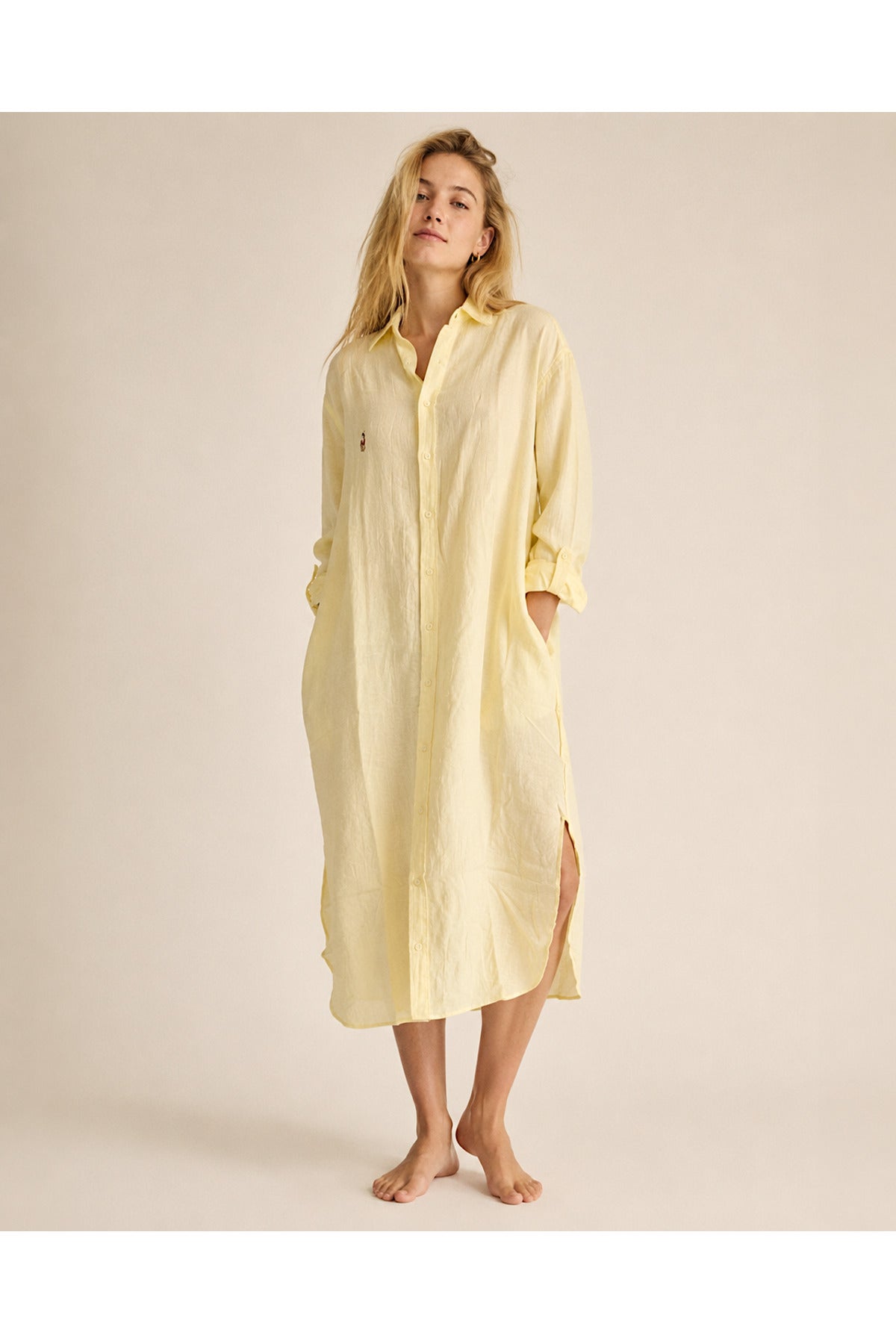 Hazel Women's Oversized Muslin Shirt Dress - Yellow Emblem
