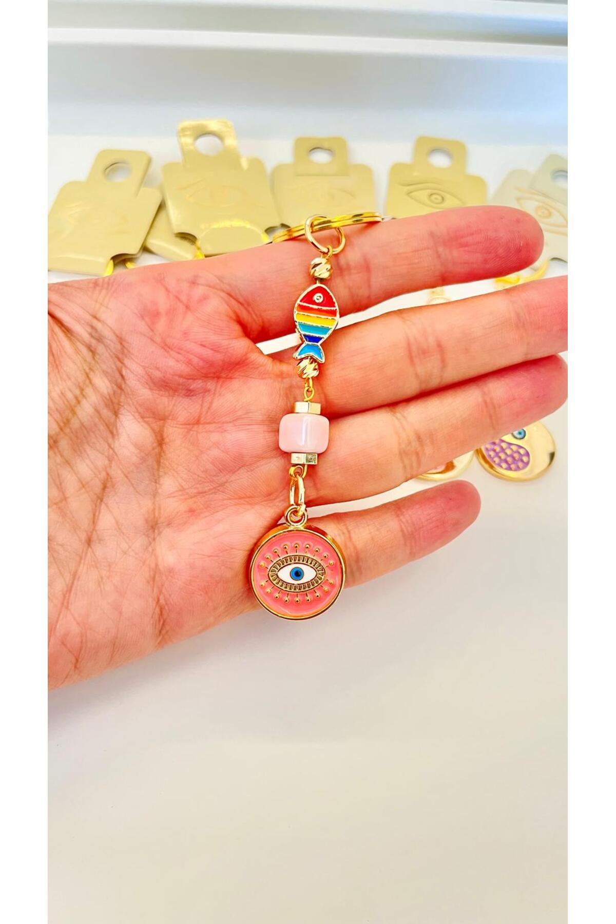 Hannah Gold-Plated Bodrum Bead Keychain - Orange