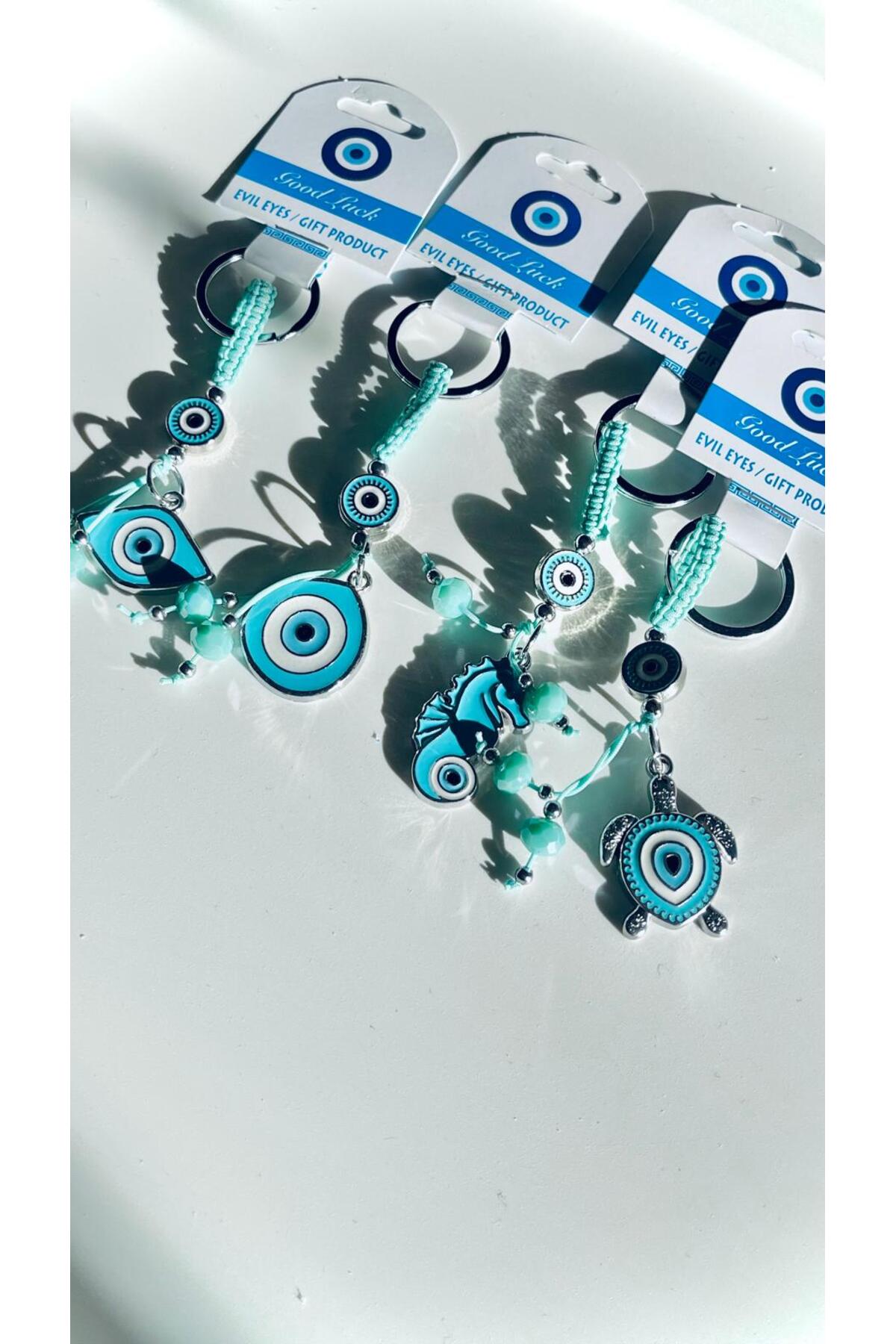 Abigail Silver-Plated Evil Eye Keychain - Turquoise Seahorse