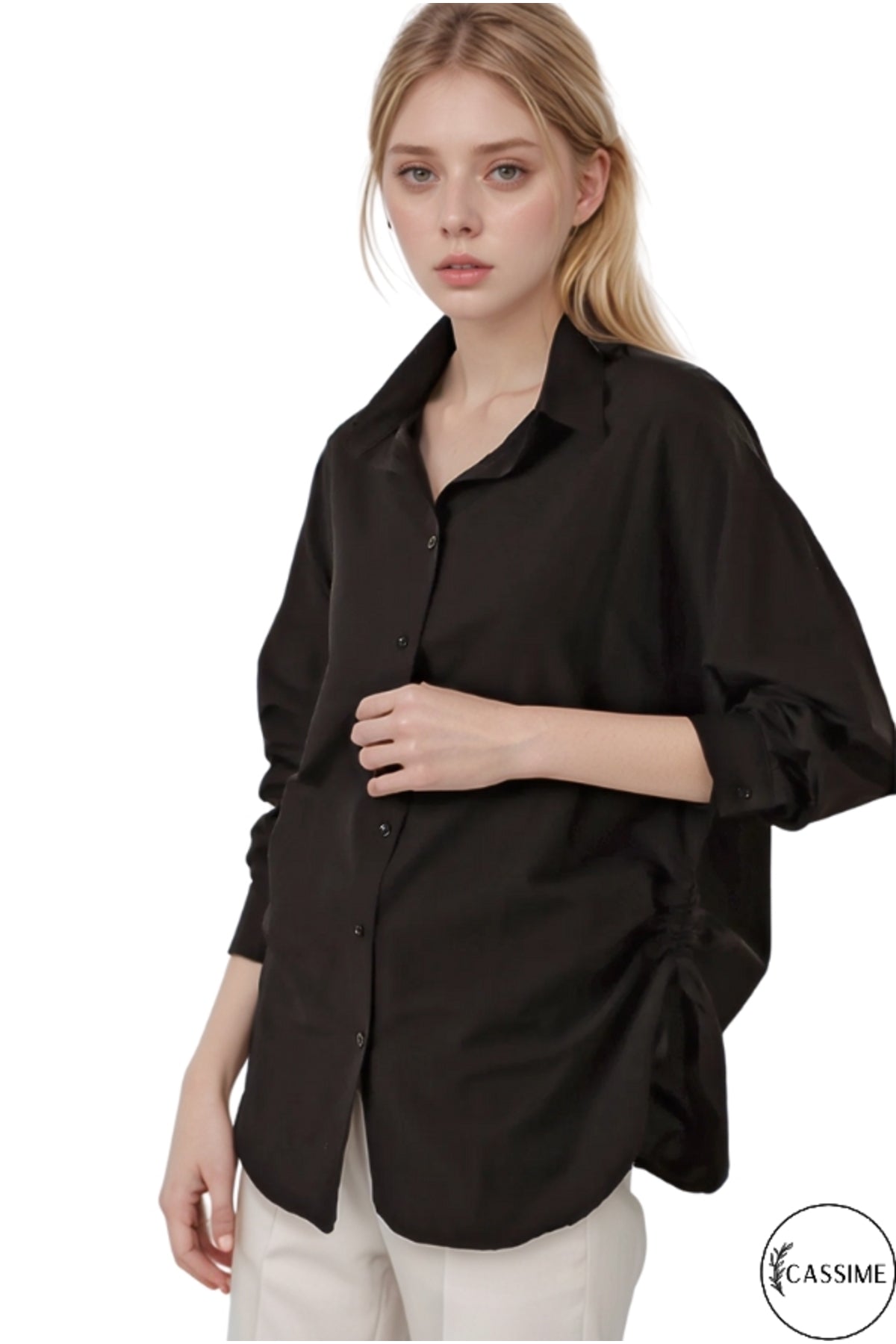 Isabella Women's Oversized Drawstring Shirt - Black