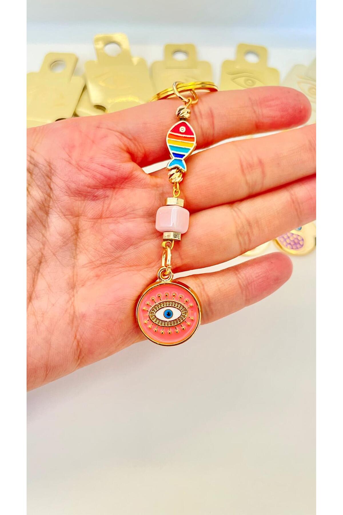 Hannah Gold-Plated Bodrum Bead Keychain - Orange