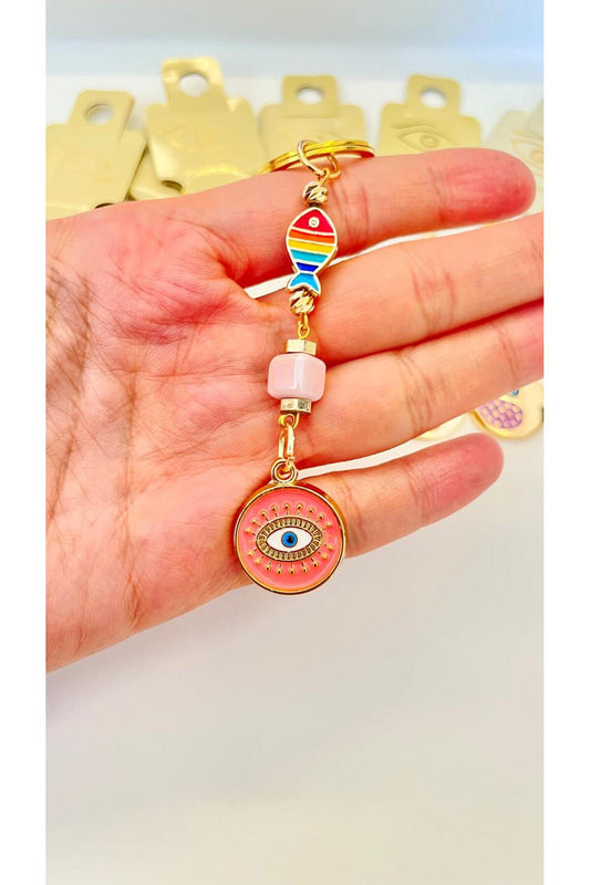 Hannah Gold-Plated Bodrum Bead Keychain - Orange