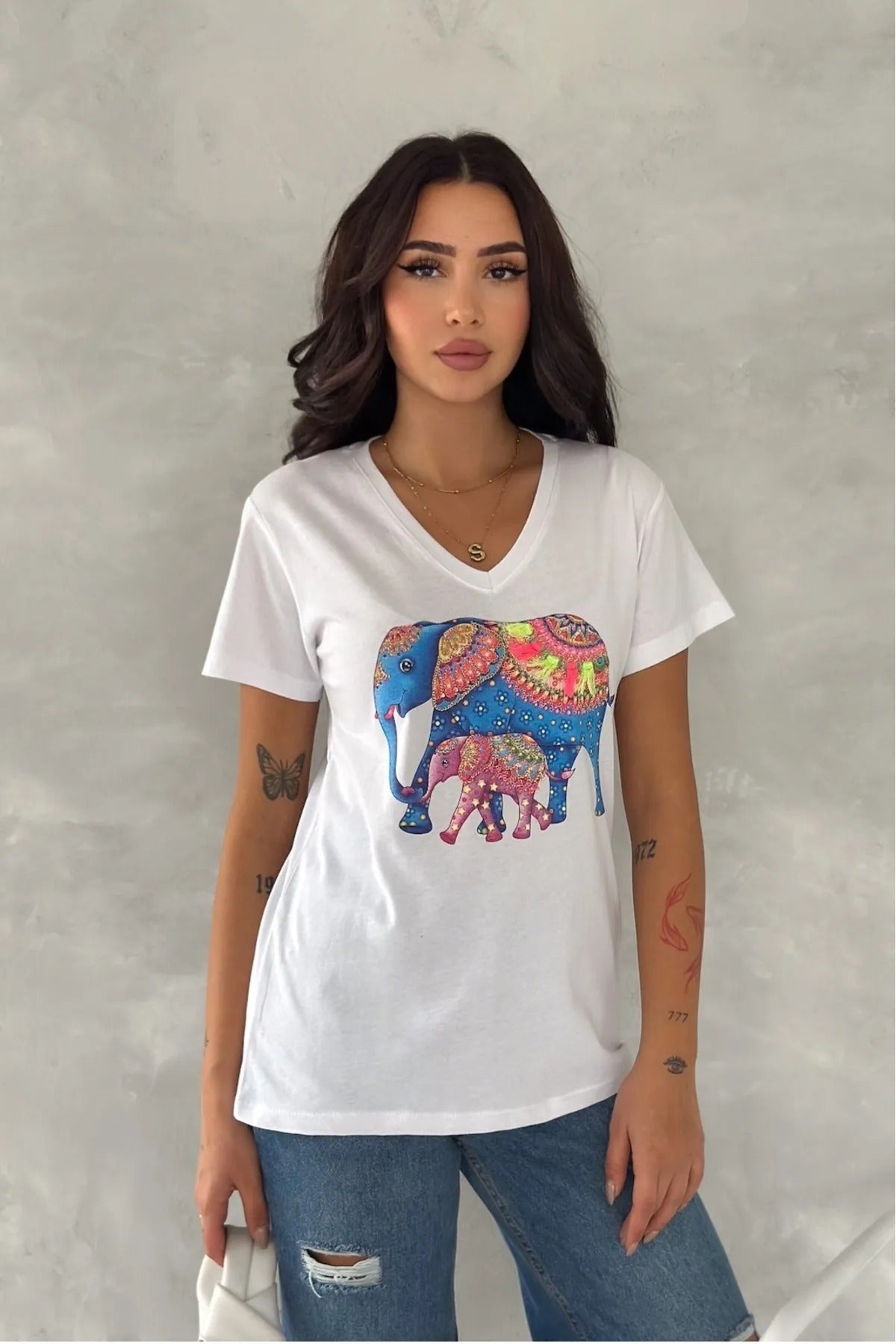 Tilda White Elephant Sequin Cotton T-Shirt