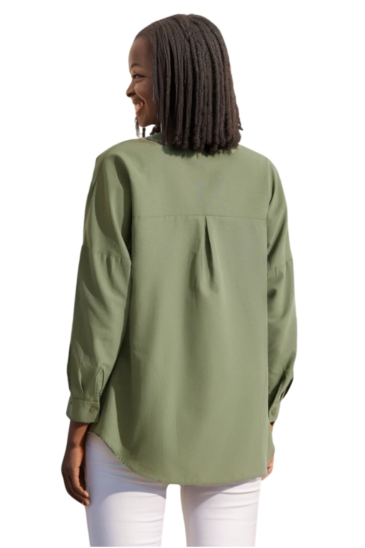 Melissa Women's Cotton Blend Oversized Longline Shirt - Khaki
