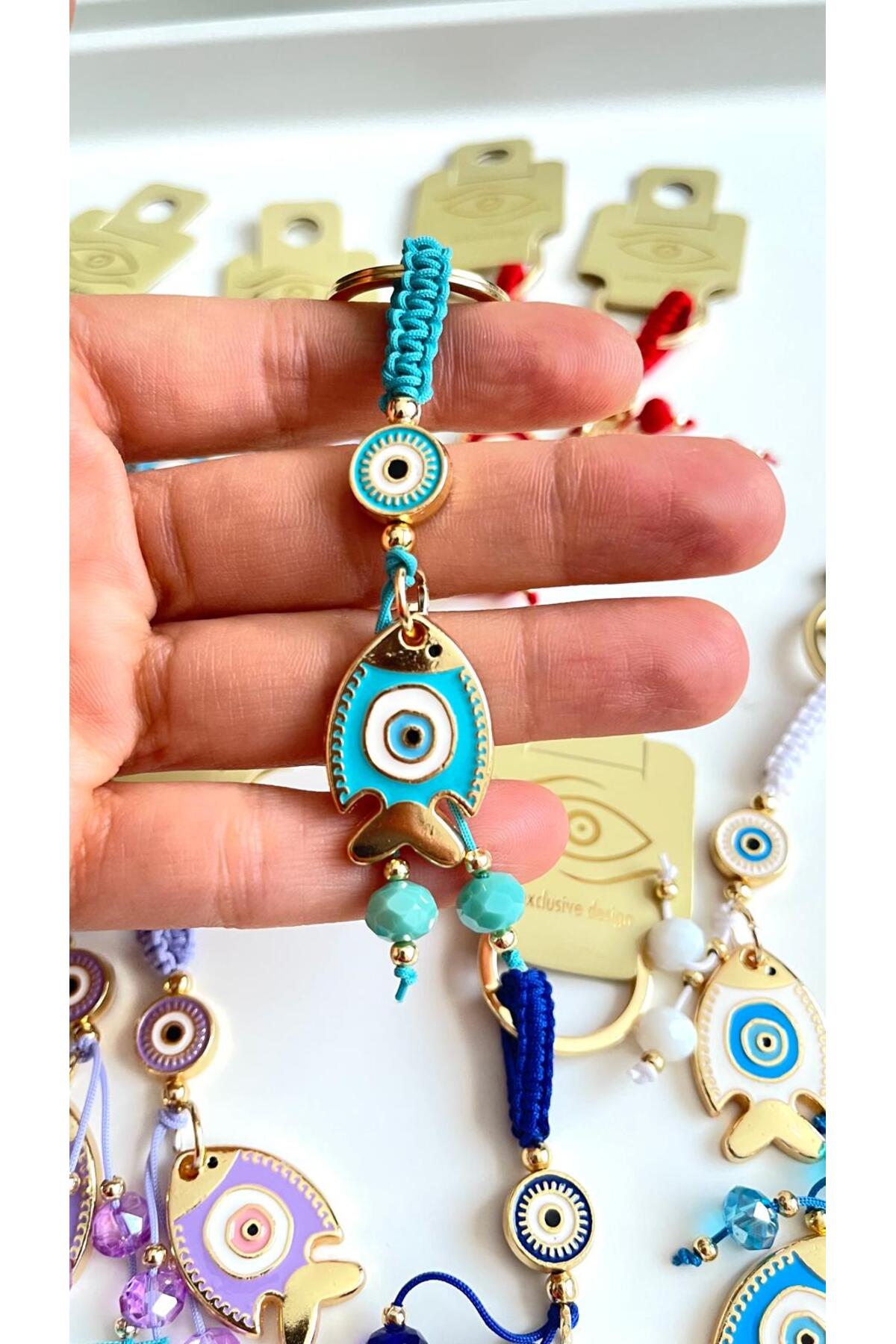 Ivy Gold-Plated Evil Eye Keychain - Turquoise Fish Design