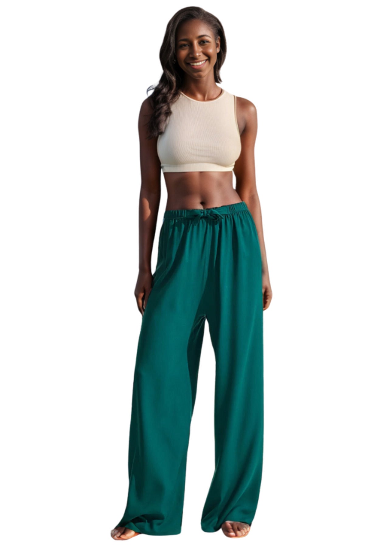 Bethany Women's Viscose High Waist Palazzo Pants - Emerald