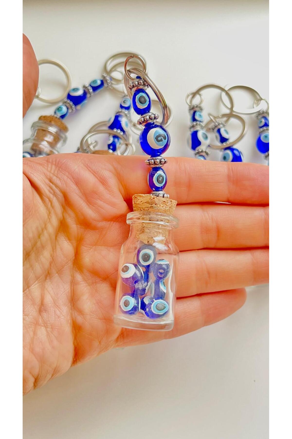 Violet Evil Eye Bottle Wish Box Keychain - Blue