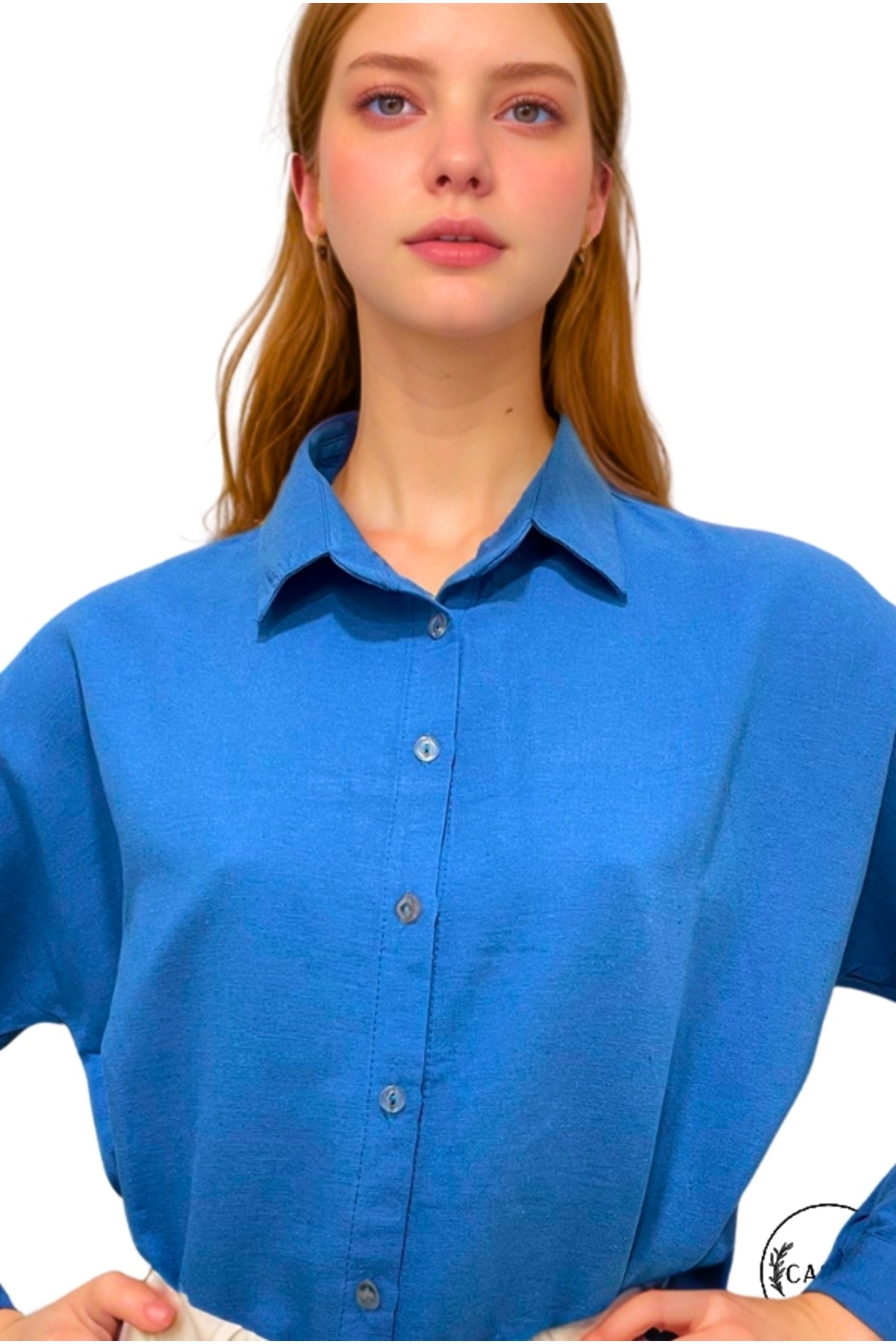 Harriet Women's Linen-Viscose Blend Oversized Long Sleeve Shirt - Blue