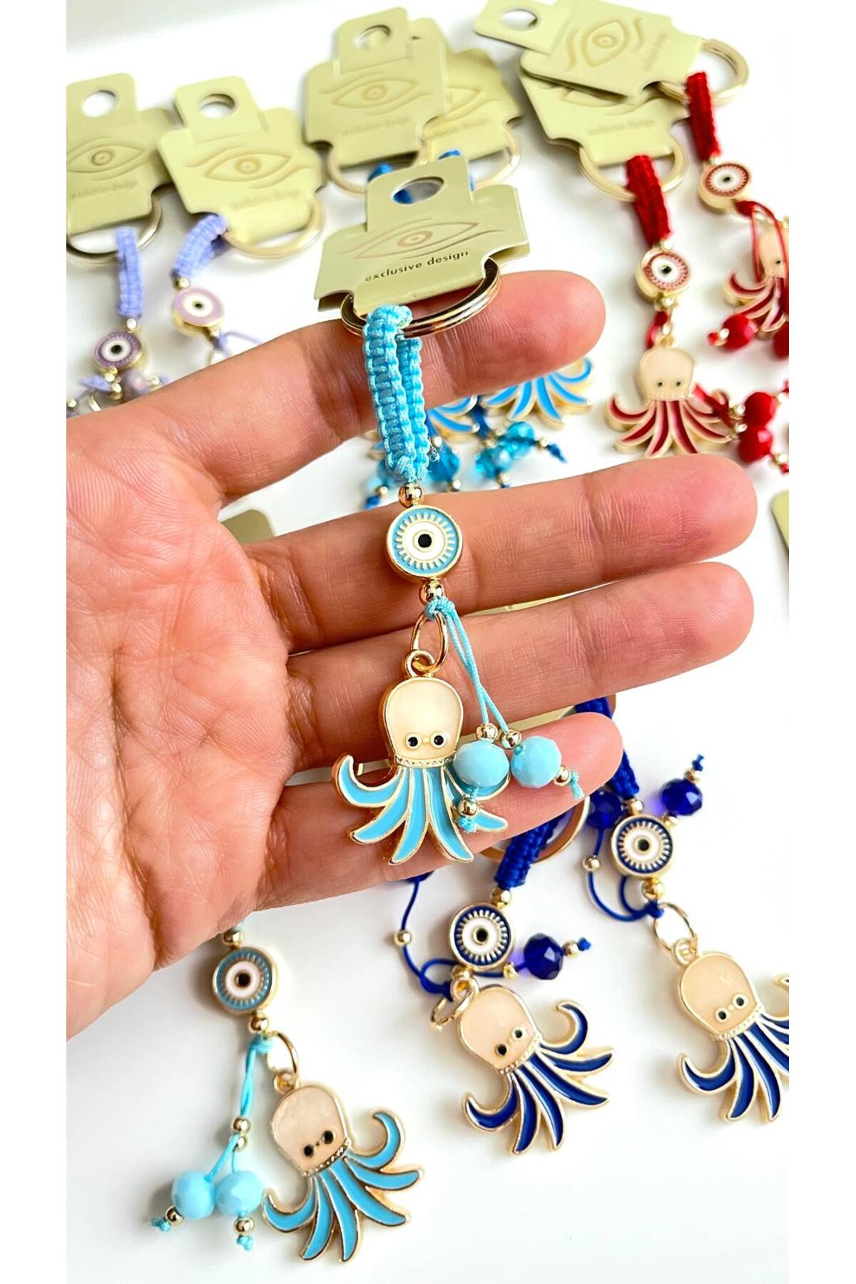 Ivy Gold-Plated Evil Eye Keychain - Light Blue Octopus Design