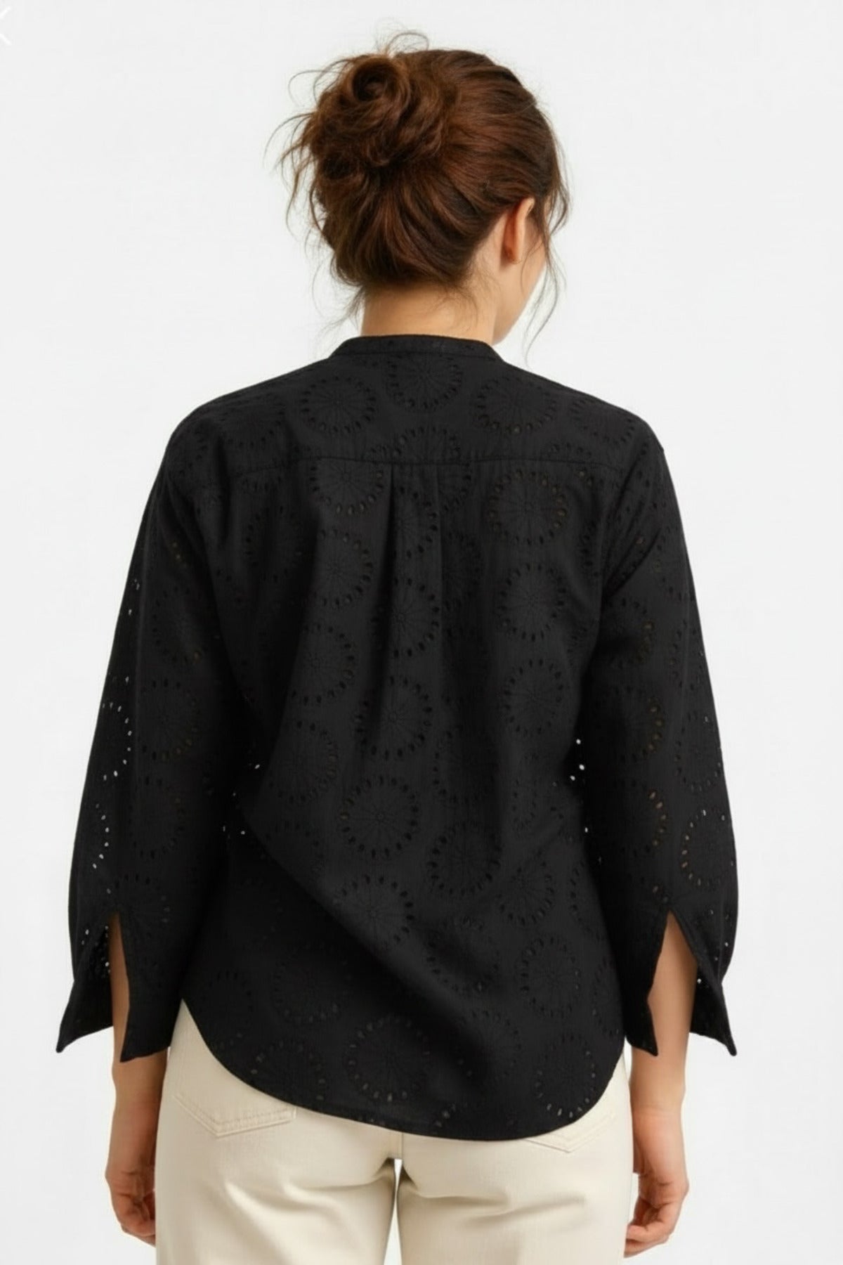 Isla Women's Cotton Embroidered Relaxed Fit Shirt - Black