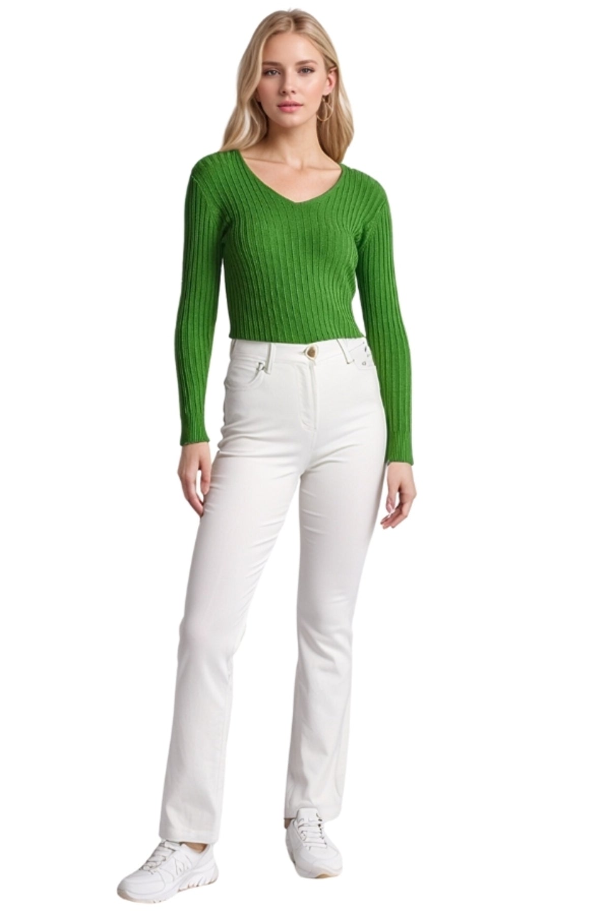 June Women's Slim Fit Long Sleeve Blouse - Green