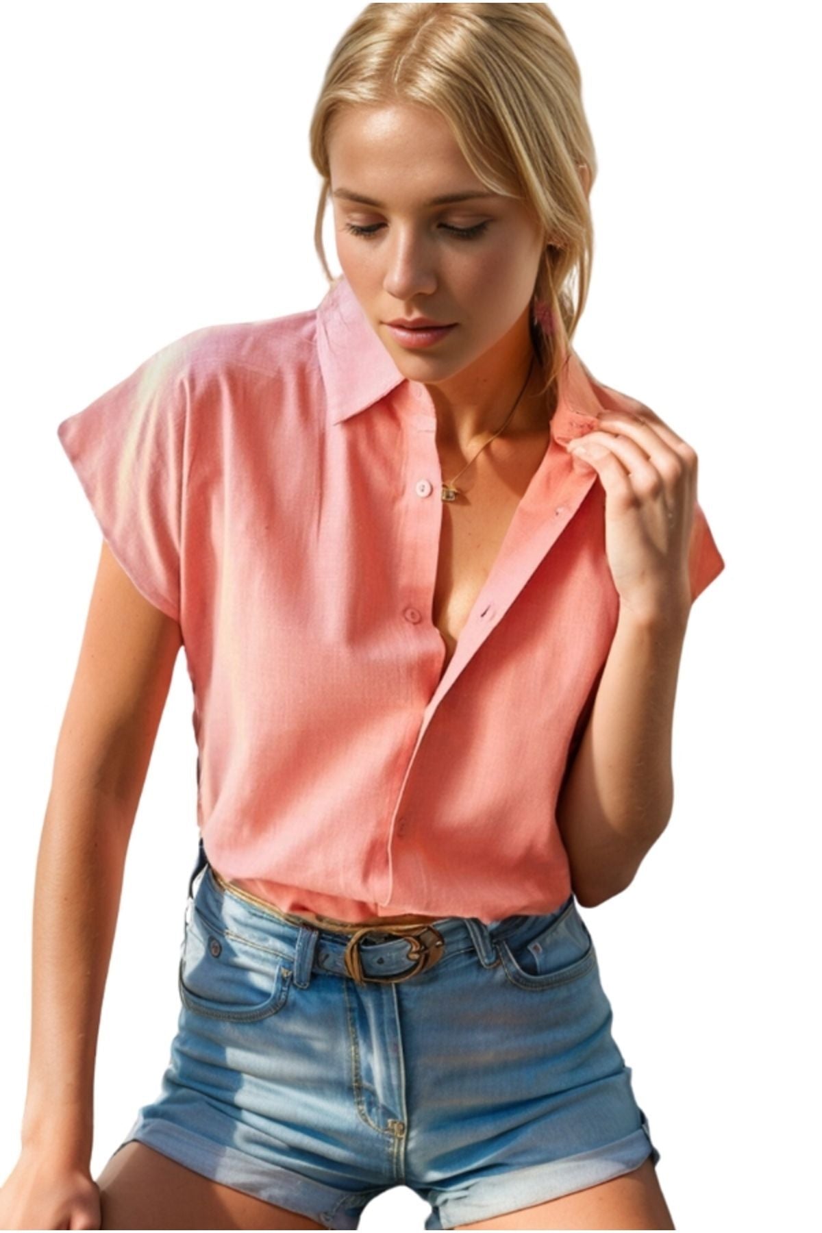 Elizabeth Women's Linen-Viscose Blend Short Sleeve Batwing Shirt - Dusty Rose