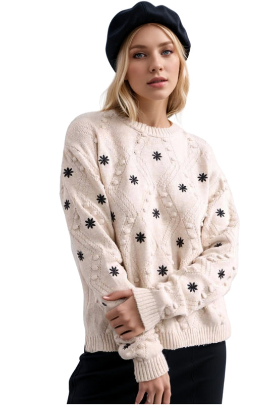 Katherine Women's Snowflake Embroidered Sweater - Cream