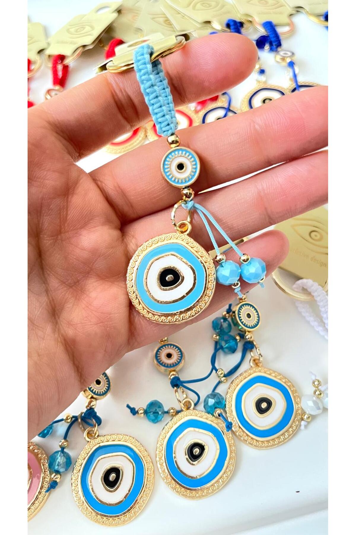 Brianna Gold-Plated Evil Eye Bead Keychain - Baby Blue Evil Eye Design 2