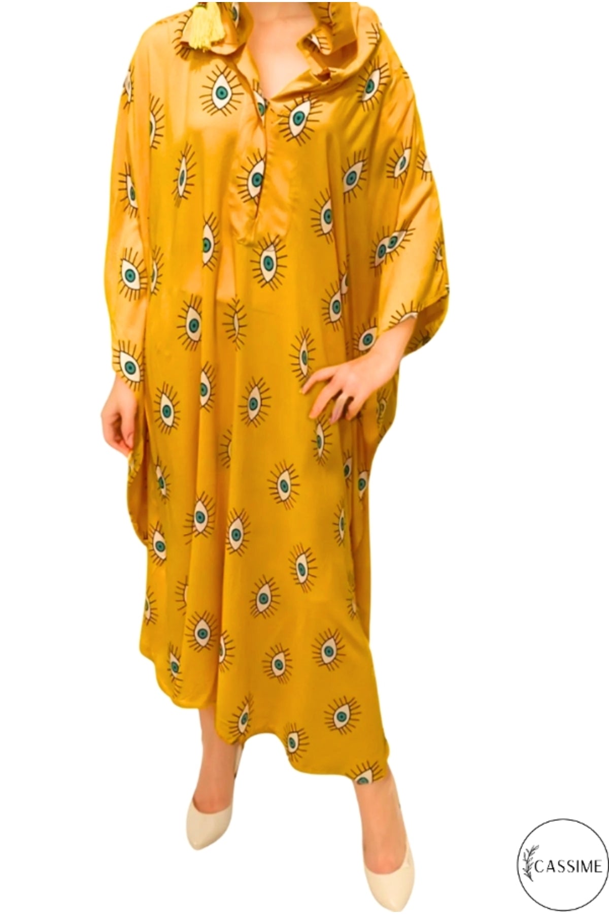 Isabel Women's Evil Eye Hooded Kaftan Dress - Dark Yellow