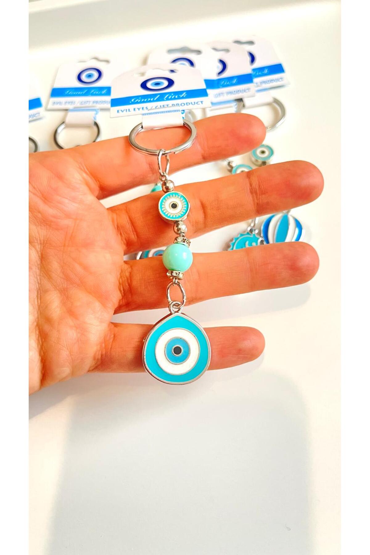 Abigail Silver-Plated Evil Eye Keychain - Turquoise Metal Teardrop Evil Eye