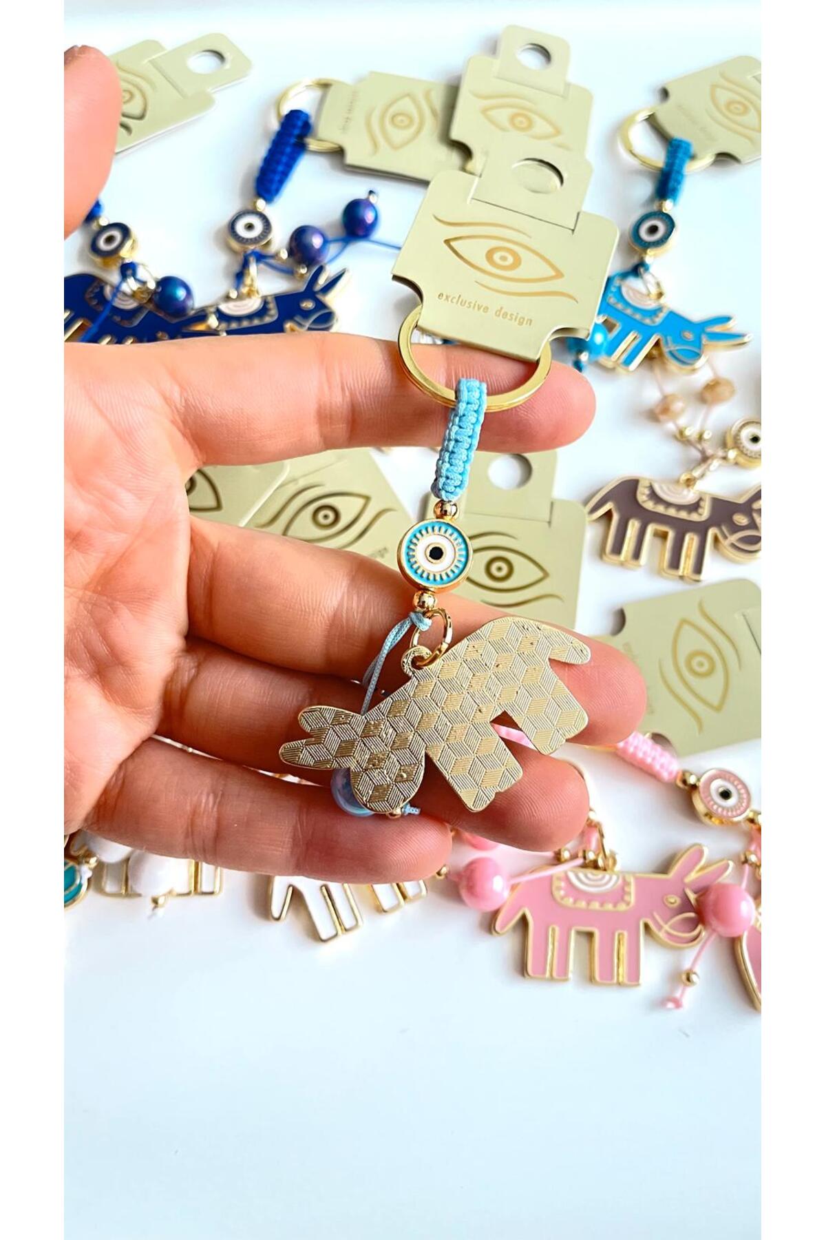 Bella Gold-Plated Animal Charm Keychain - Light Blue Donkey Design