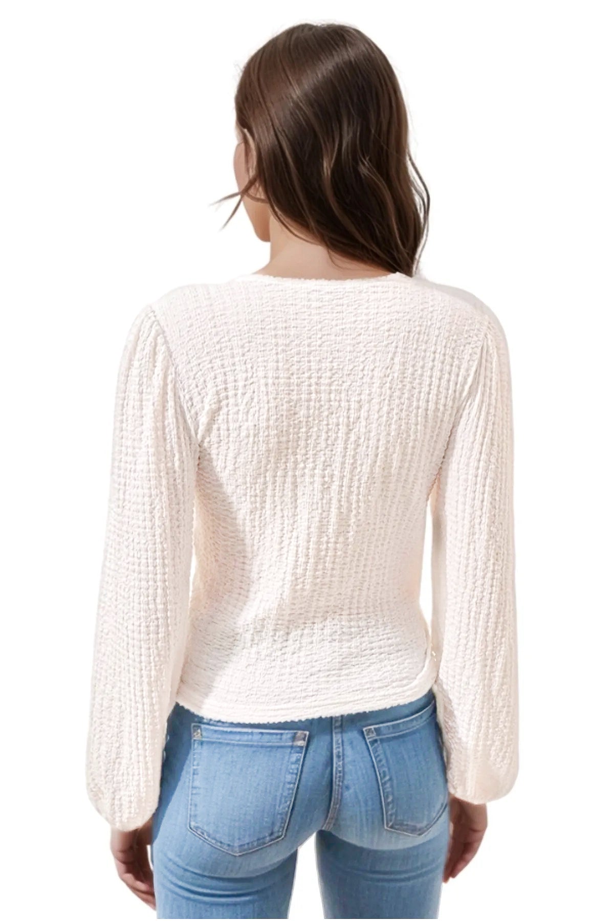 Faith Women's Belted Wrap Neck Knit Blouse - White