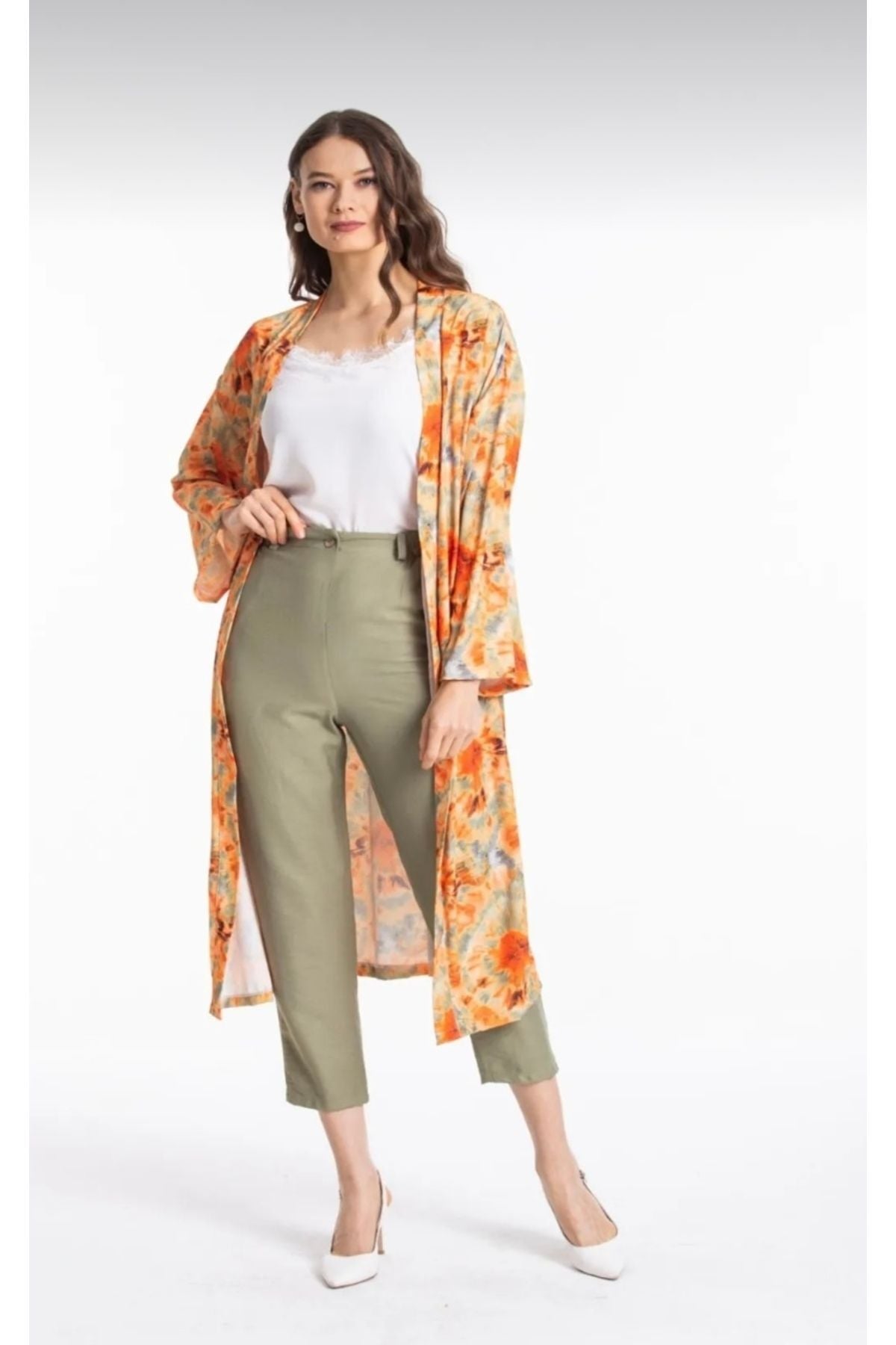 Scarlett Women's Relaxed Tie-Dye Kimono - Green and Orange Tie-Dye
