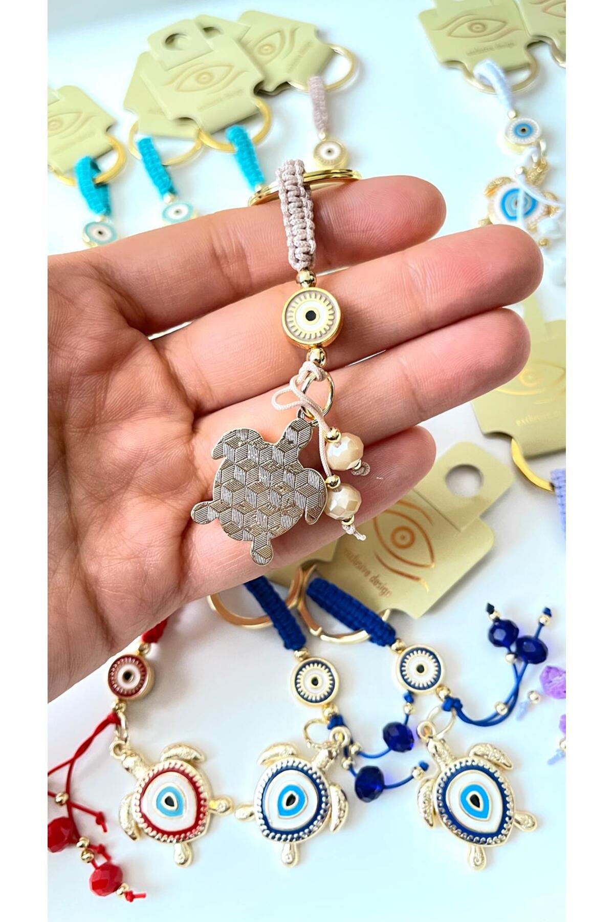 Ivy Gold-Plated Evil Eye Keychain - Beige Turtle Design