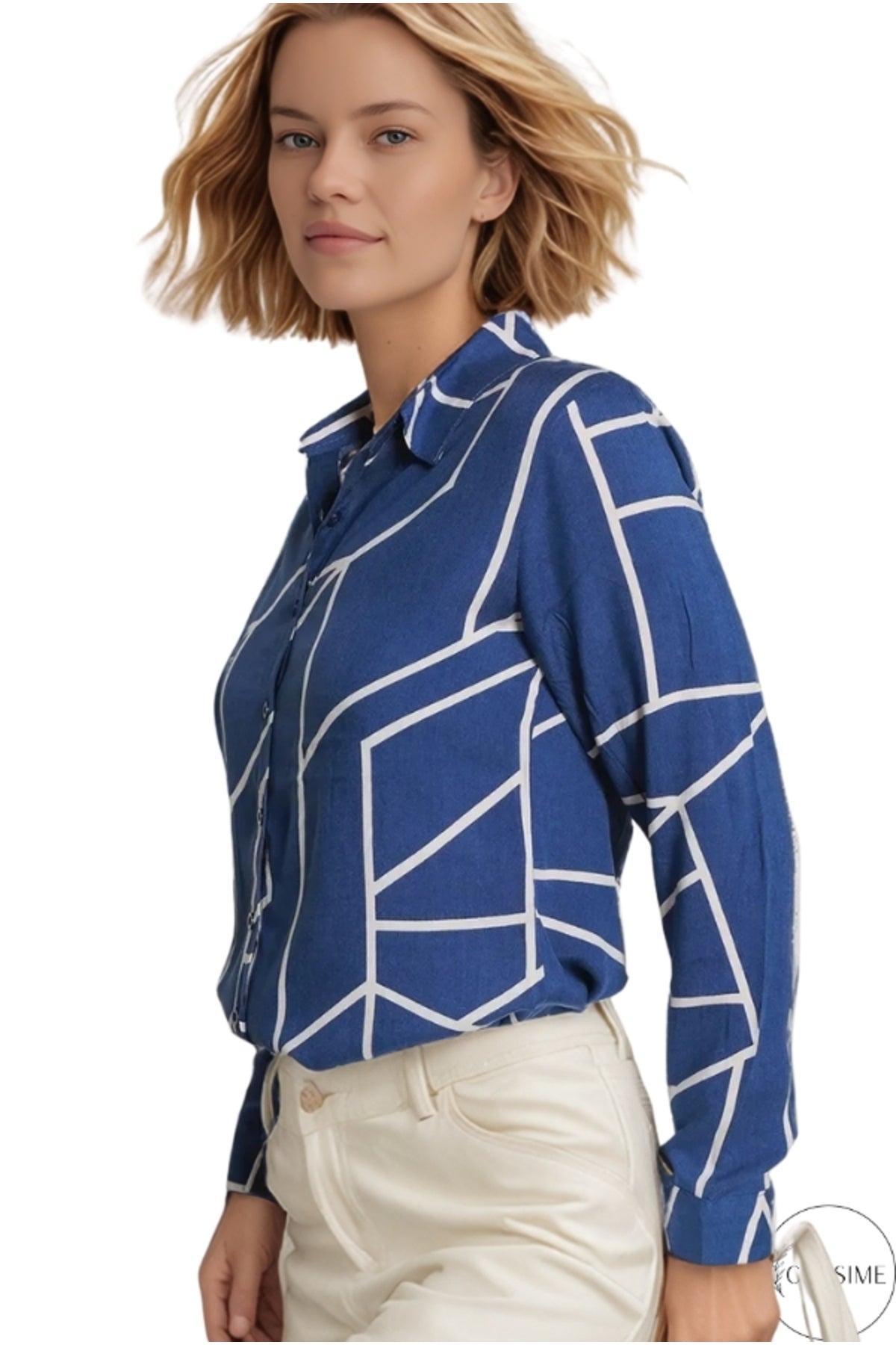 Amelia Women's Viscose Long Sleeve Button-Up Shirt - Navy