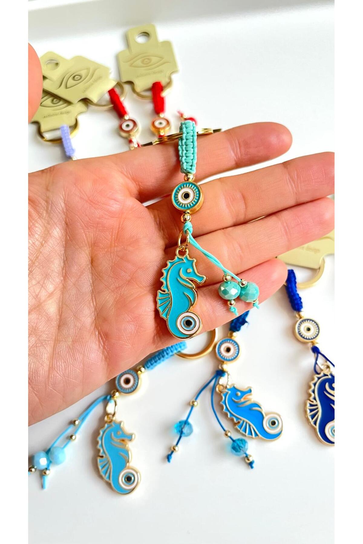 Ivy Gold-Plated Evil Eye Keychain - Light Green Seahorse