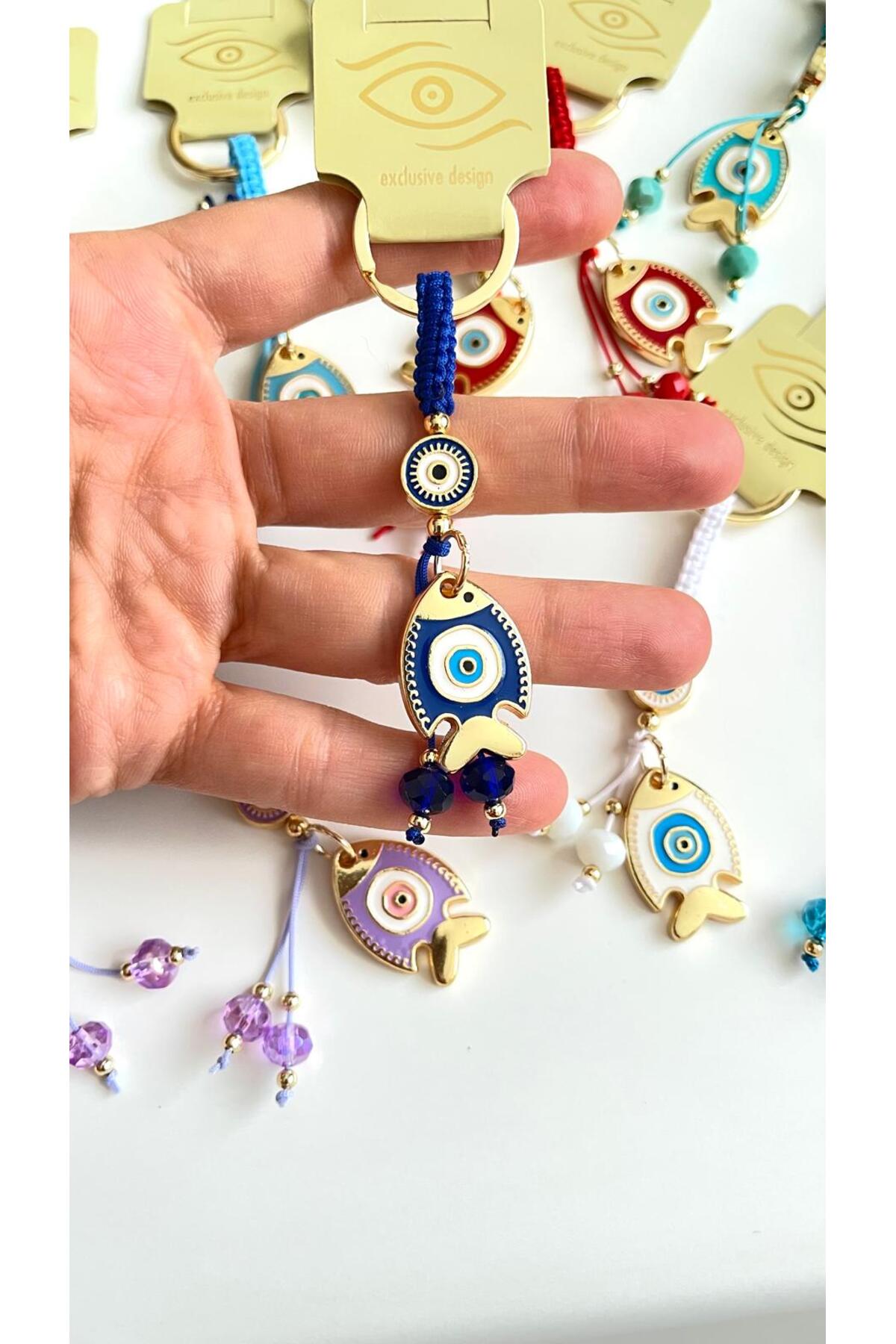 Ivy Gold-Plated Evil Eye Keychain - Navy Fish Design