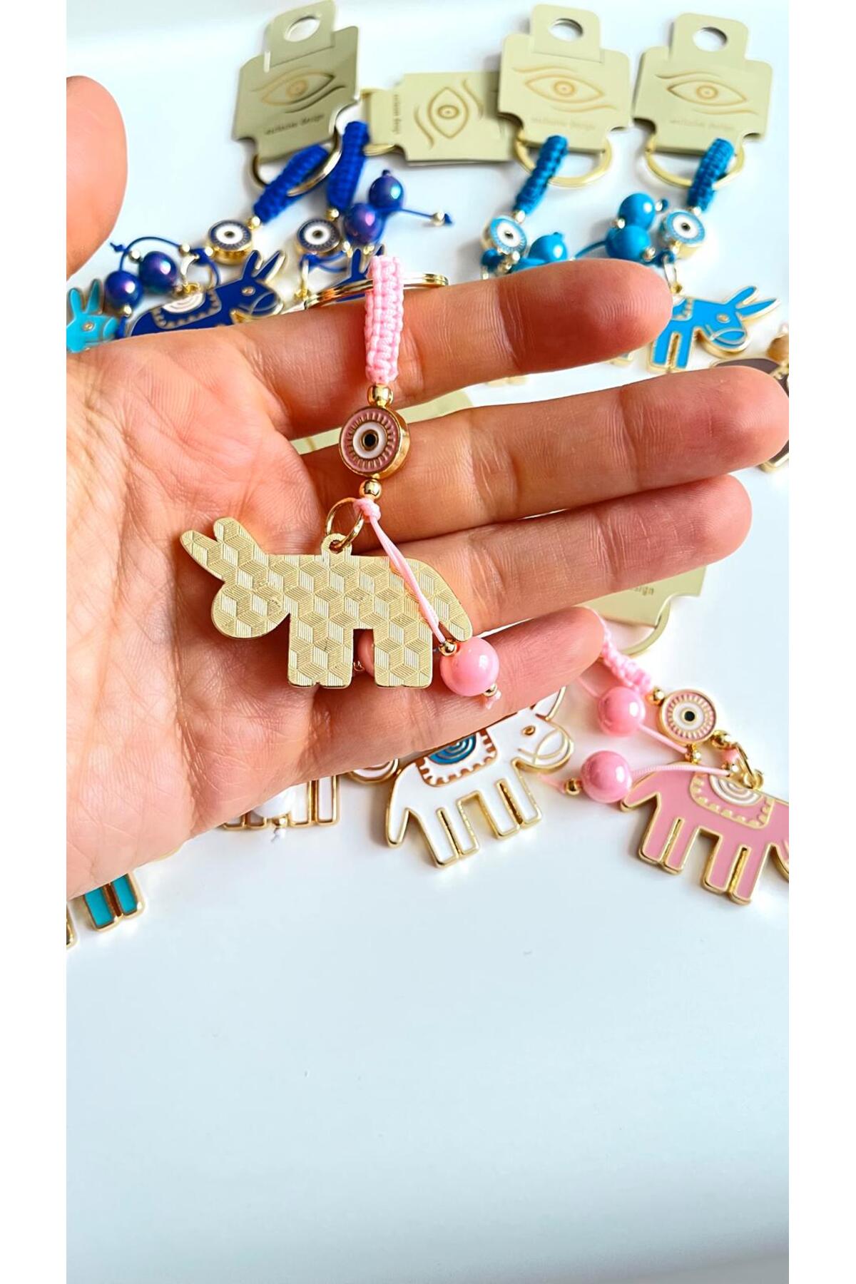 Bella Gold-Plated Animal Charm Keychain - Pink Donkey Design