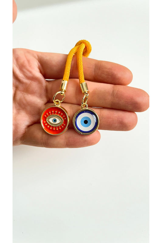 Rose Evil Eye Cord Keychain - Orange Evil Eye