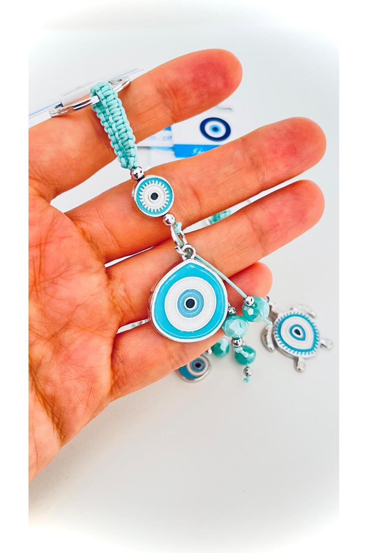 Abigail Silver-Plated Evil Eye Keychain - Turquoise Teardrop Evil Eye