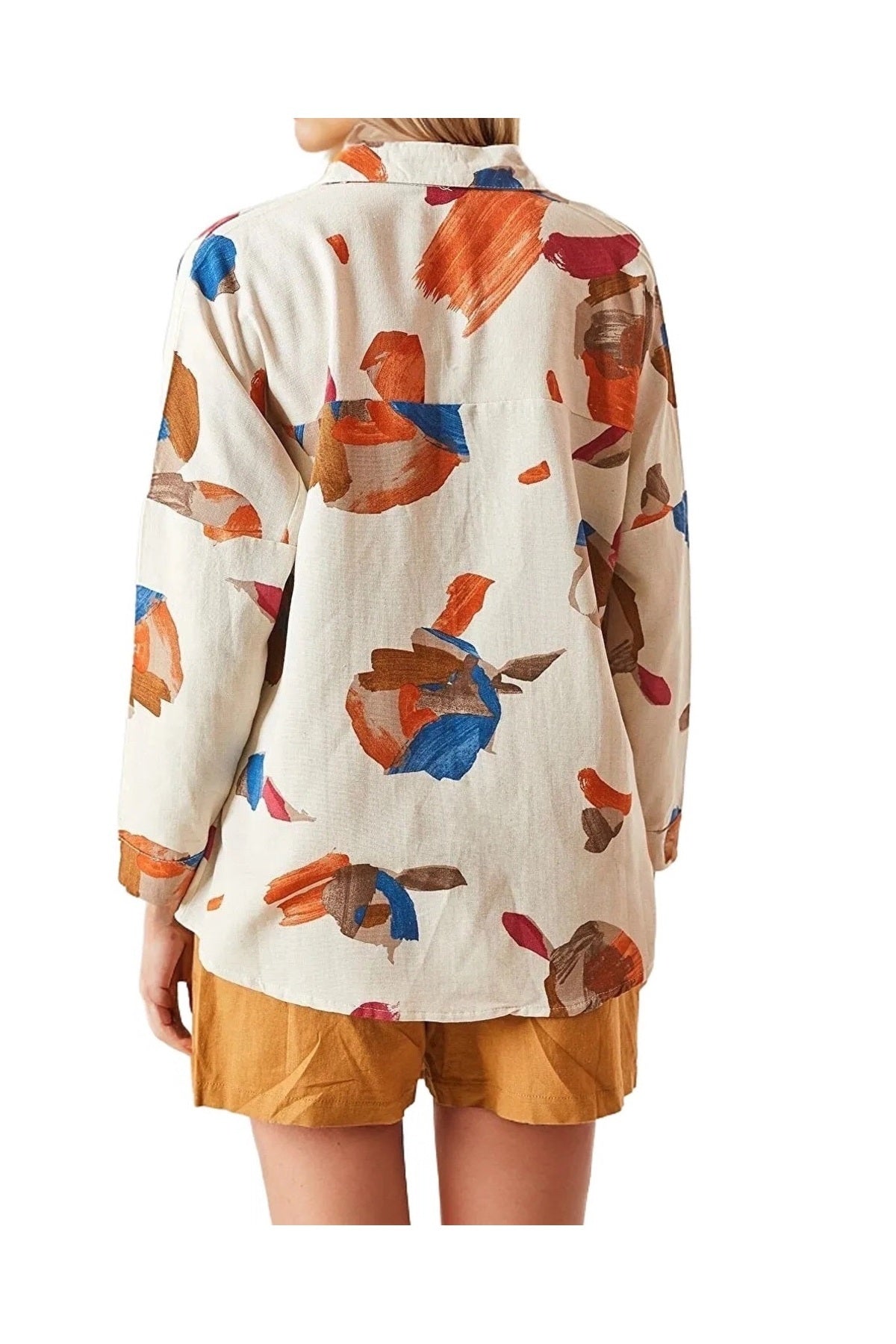 Emilia Women's Linen Oversized Printed Shirt - Watercolor Print