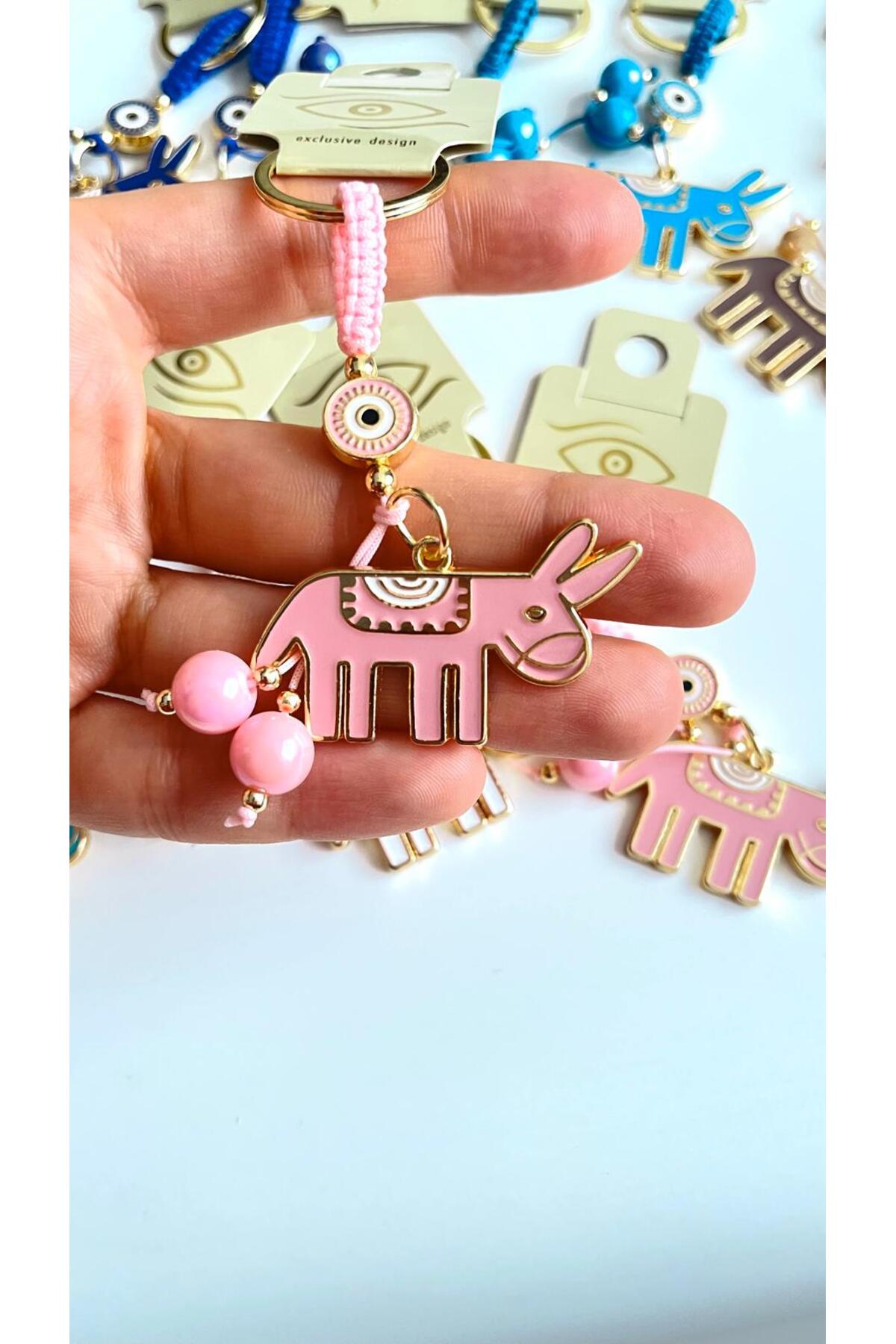 Bella Gold-Plated Animal Charm Keychain - Pink Donkey Design
