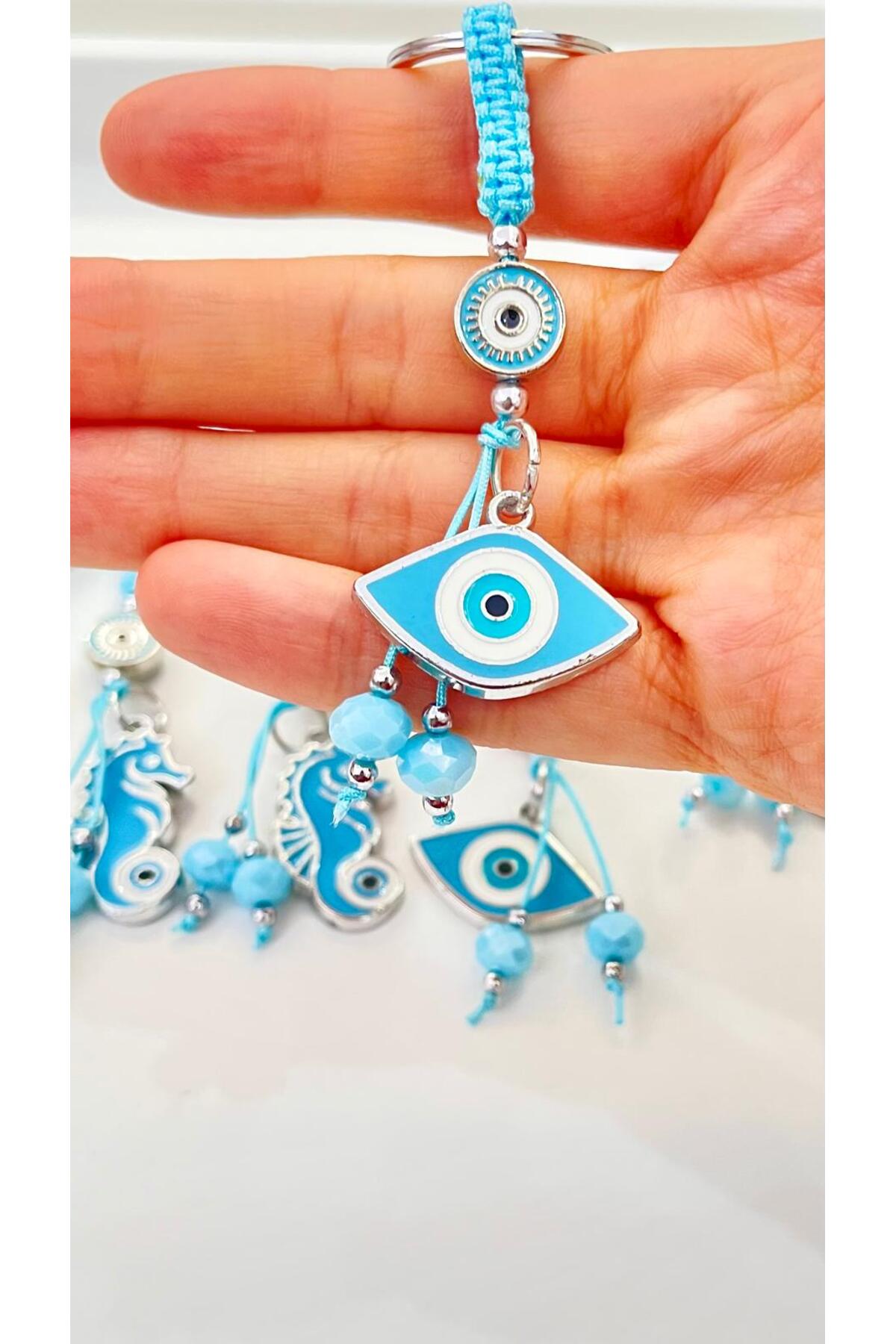 Abigail Silver-Plated Evil Eye Keychain - Oval Blue Evil Eye