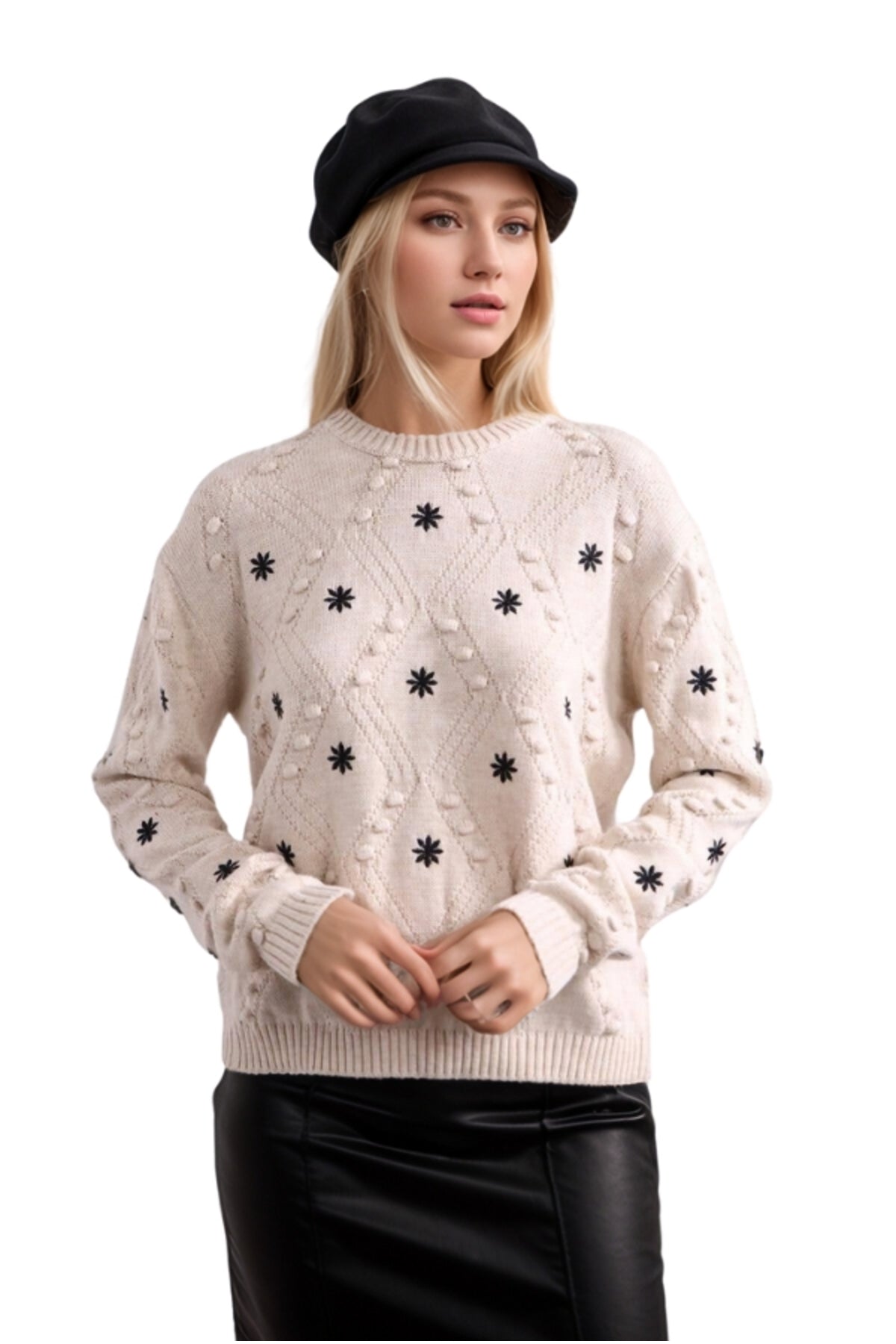 Katherine Women's Snowflake Embroidered Sweater - Cream