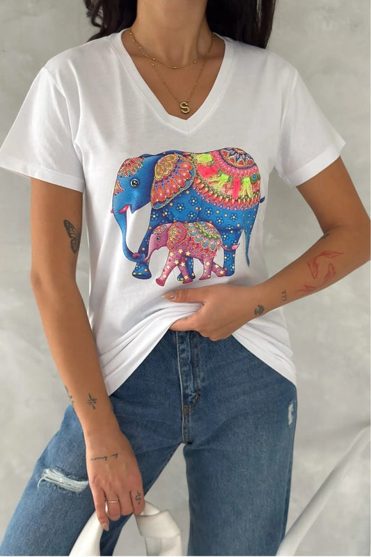 Tilda White Elephant Sequin Cotton T-Shirt
