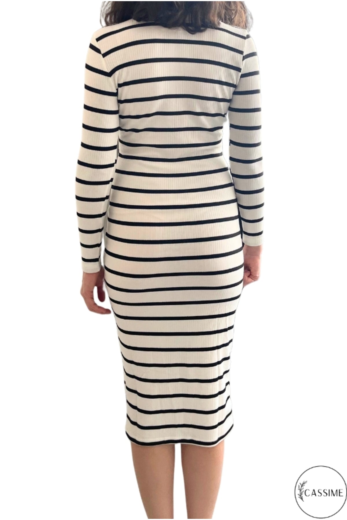 Erin Women's Striped Ribbed Knit Bodycon Dress - White