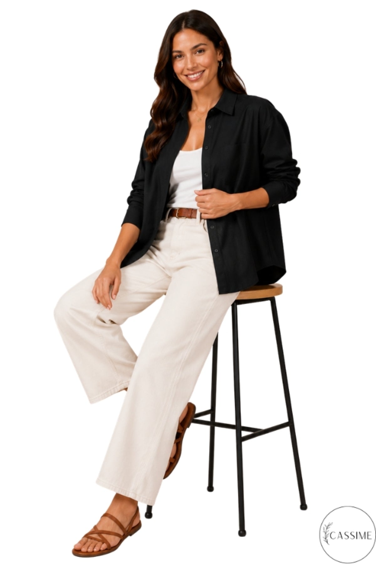 Melissa Women's Oversized Longline Shirt - Solid Black