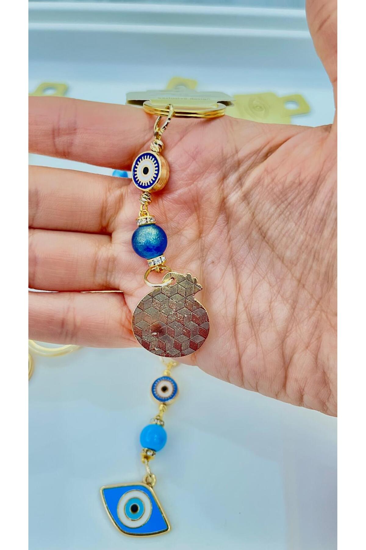 Hannah Gold-Plated Bodrum Bead Keychain - Navy Pomegranate