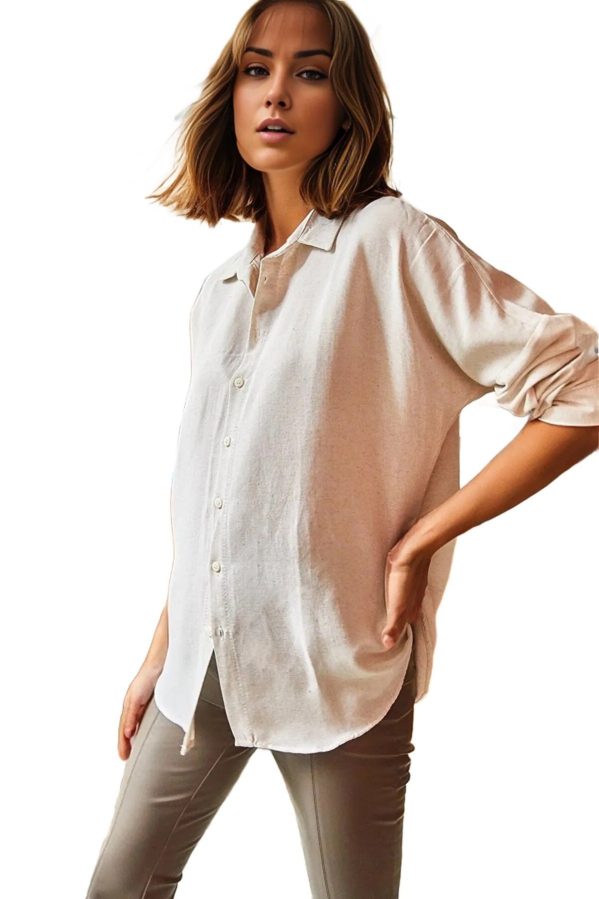 Harriet Women's Oversized Long Sleeve Shirt - Cream