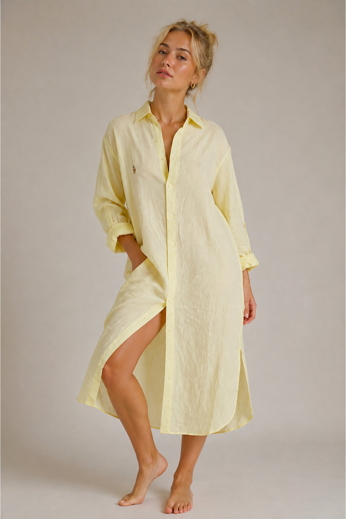 Hazel Women's Oversized Muslin Shirt Dress - Yellow Emblem